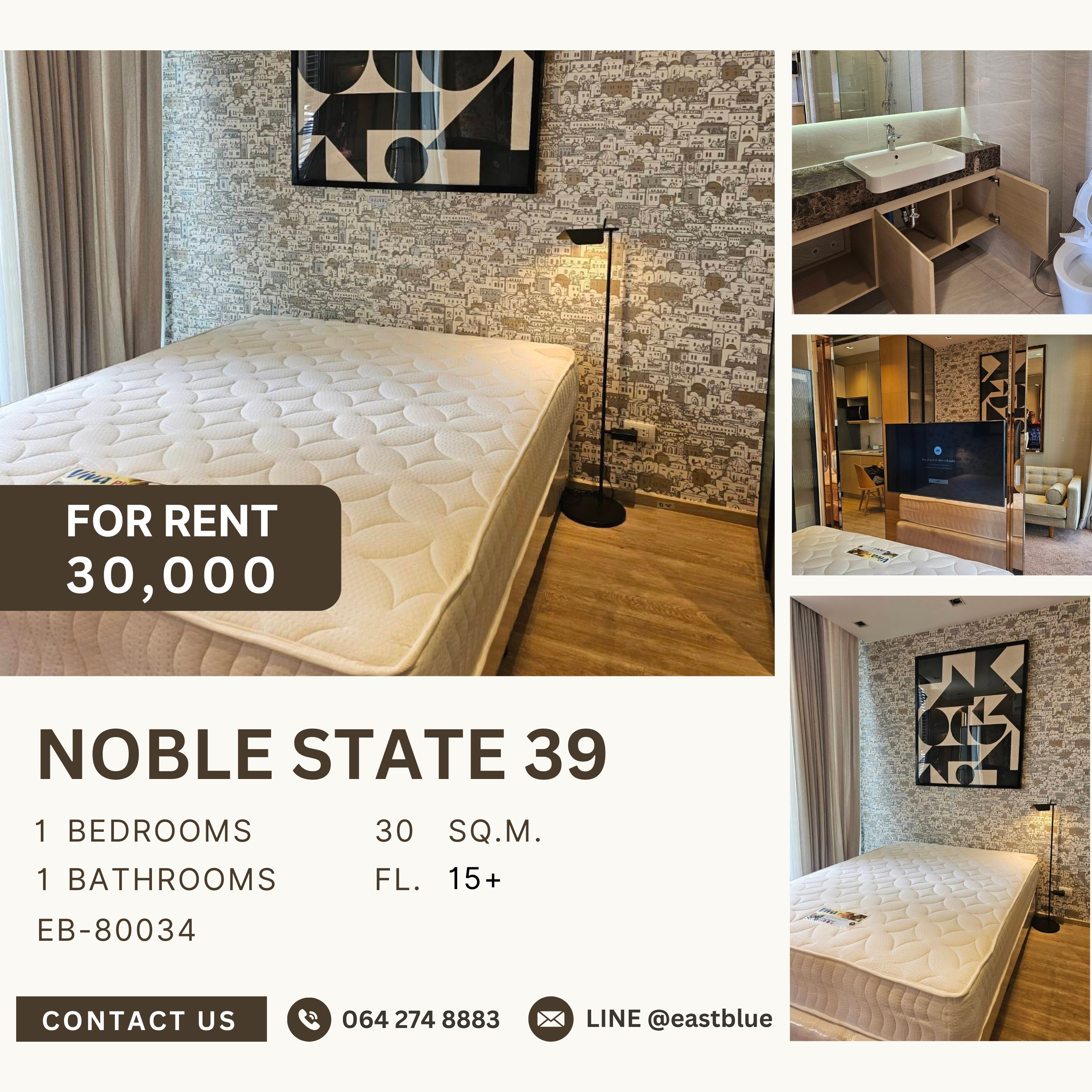 For RentCondoSukhumvit, Asoke, Thonglor : NOBLE STATE 39, 1 bed, 30000 per month