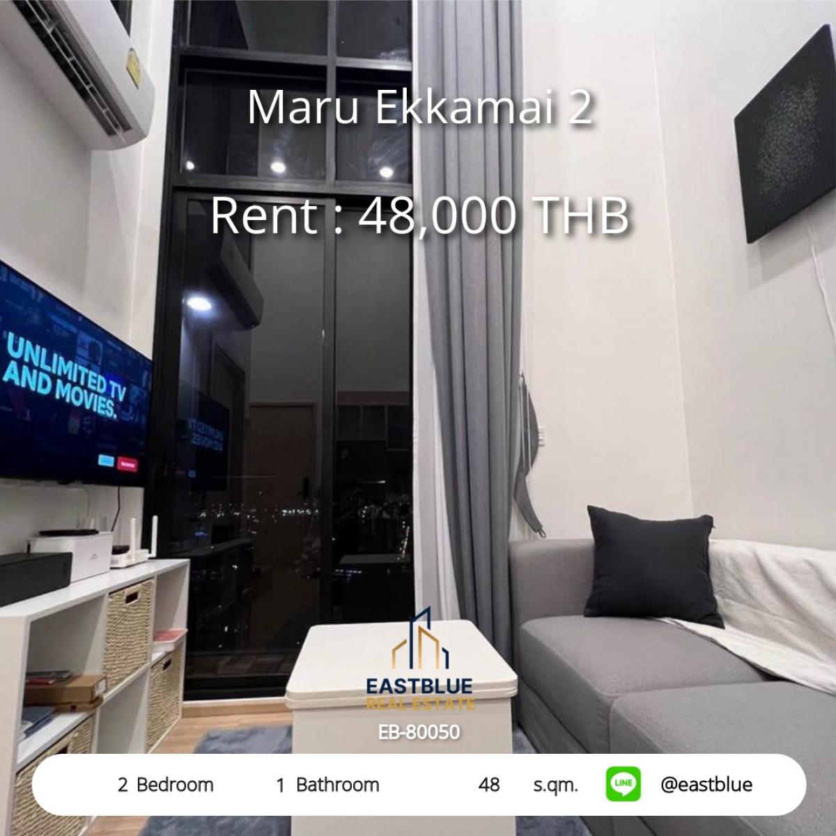 For RentCondoSukhumvit, Asoke, Thonglor : Maru Ekkamai 2, 2 bed, 48000 per month