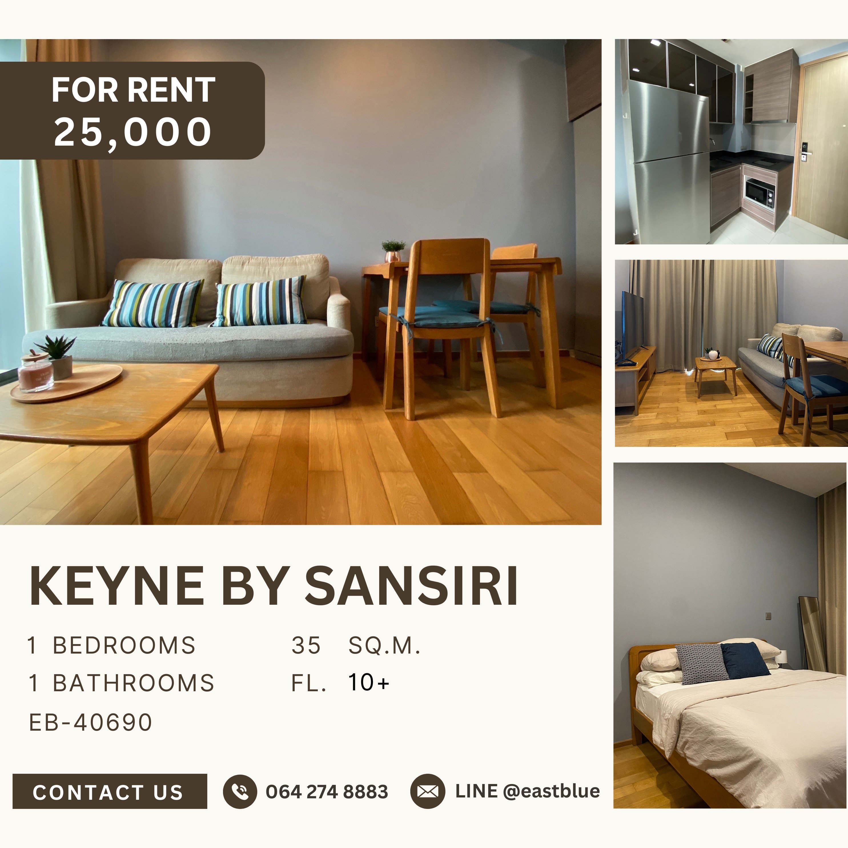 ให้เช่าคอนโดสุขุมวิท อโศก ทองหล่อ : Keyne by Sansiri, 1 bed, 25000 per month