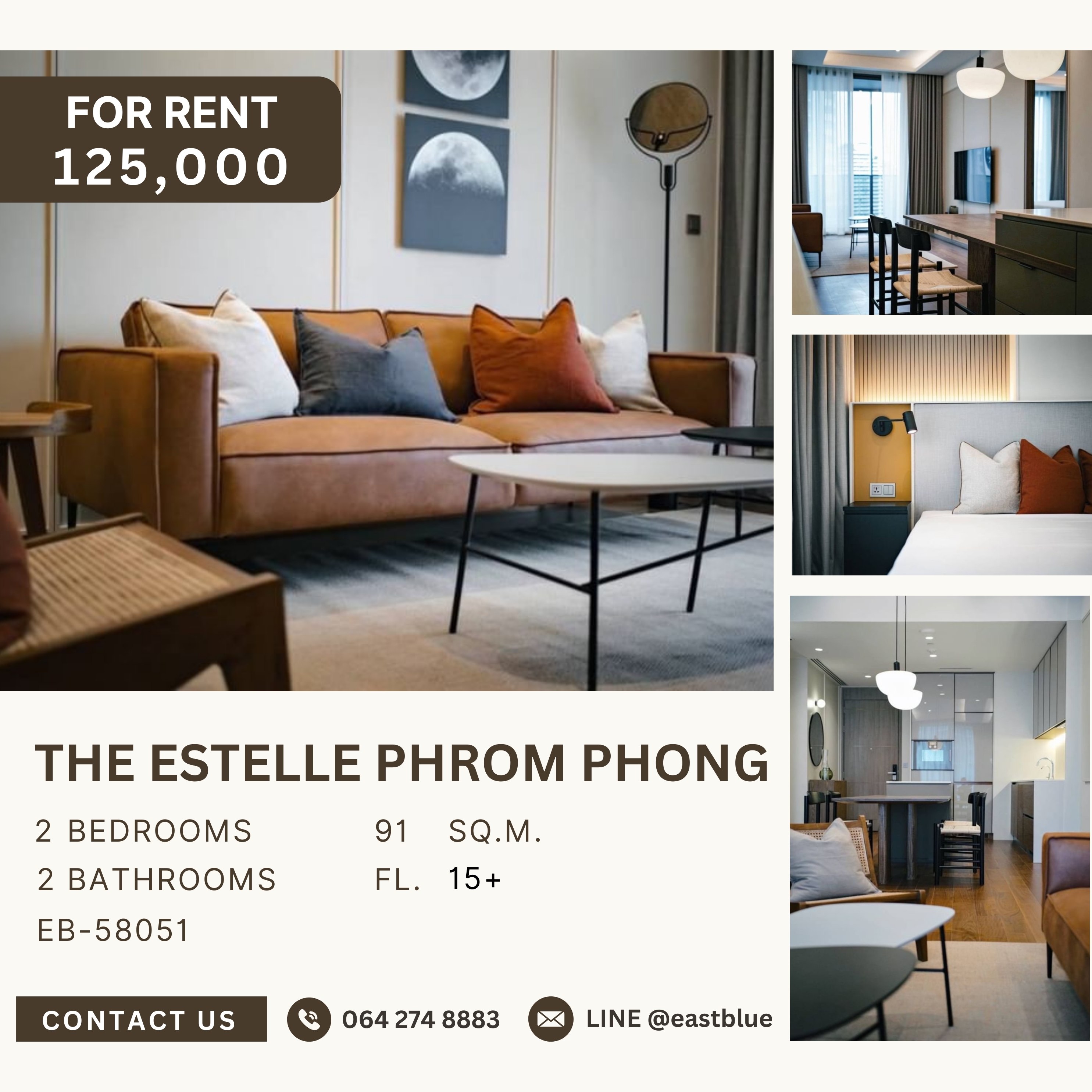 ให้เช่าคอนโดสุขุมวิท อโศก ทองหล่อ : The Estelle Phrom Phong, 2 bed, 125000 per month
