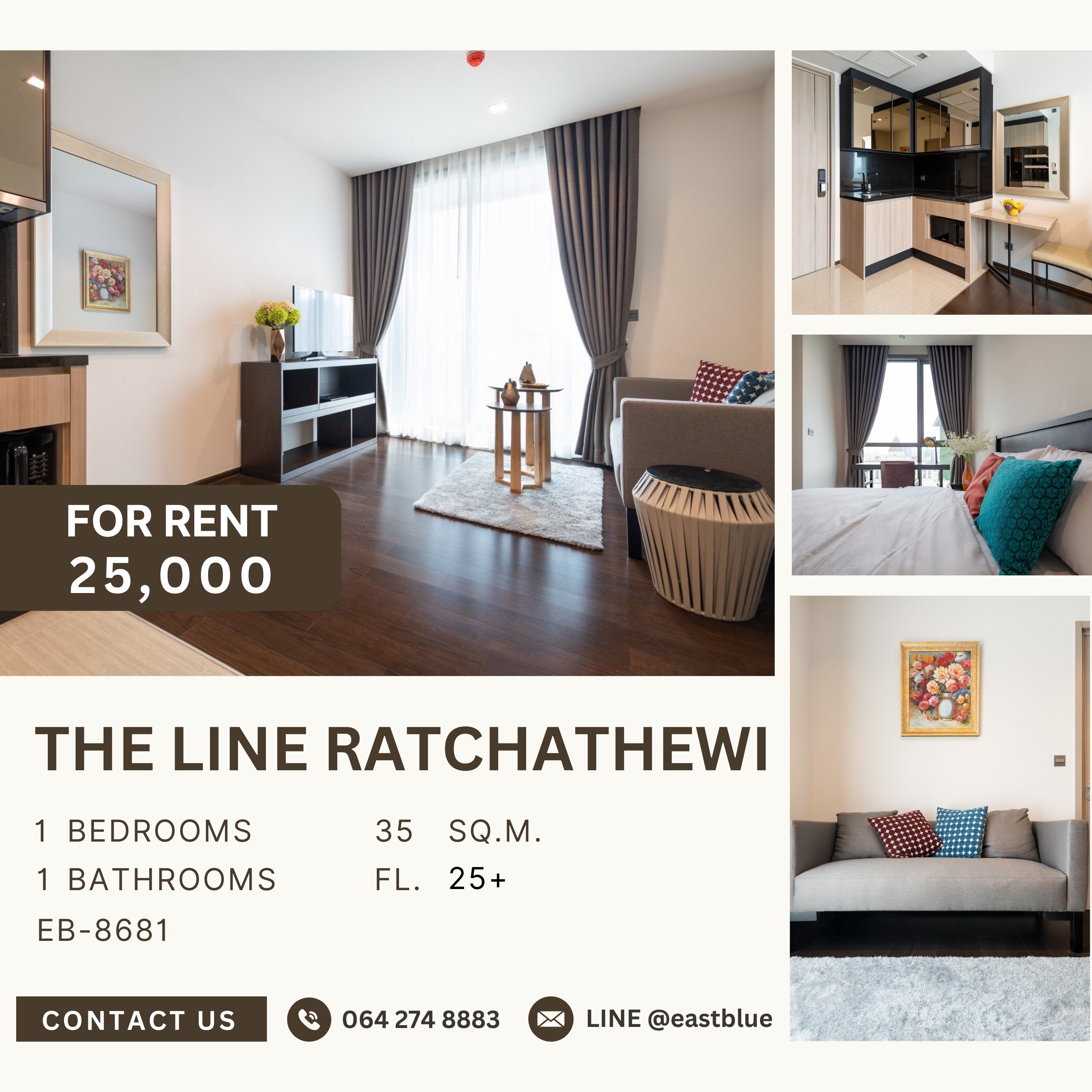 ให้เช่าคอนโดราชเทวี พญาไท : The Line Ratchathewi, 1 bed, 25000 per month