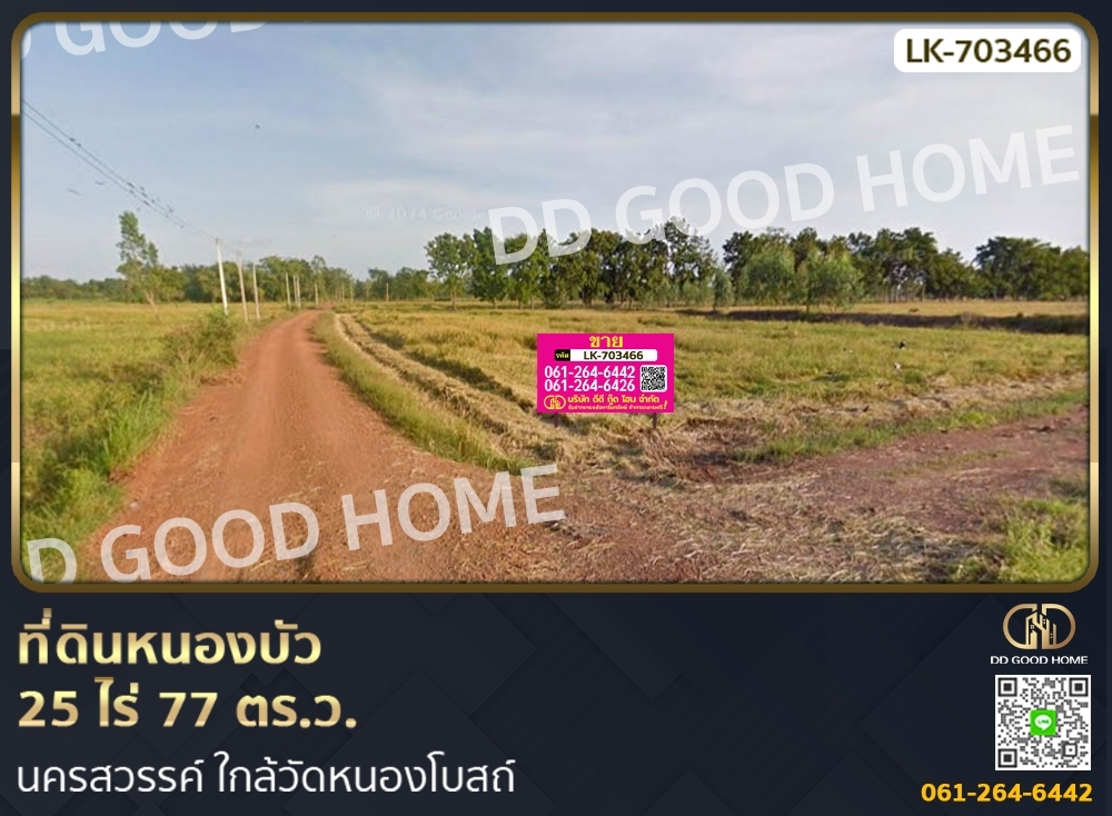 For SaleLandNakhon Sawan : Land in Nong Bua 25 rai 77 sq w. Nakhon Sawan, near Wat Nong Bot