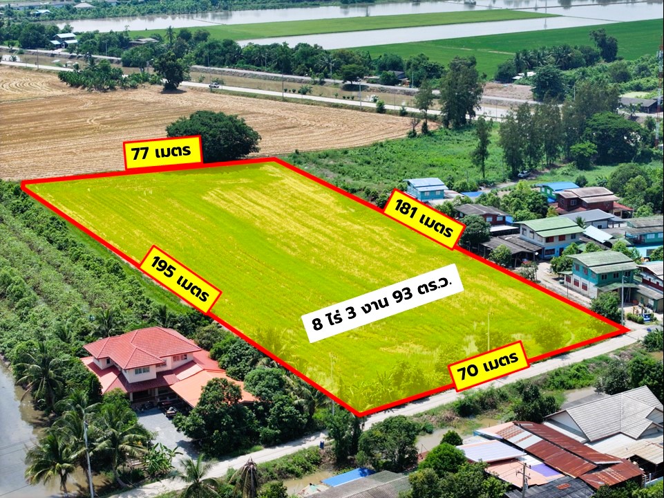 For SaleLandPathum Thani,Rangsit, Thammasat : Beautiful rectangular land plot! Near Highway 346 Pathum Thani - Bang Len. Land for sale 8 rai Lat Lum Kaeo Pathum Thani. Suitable for building a dormitory, factory, warehouse or buy for investment!
