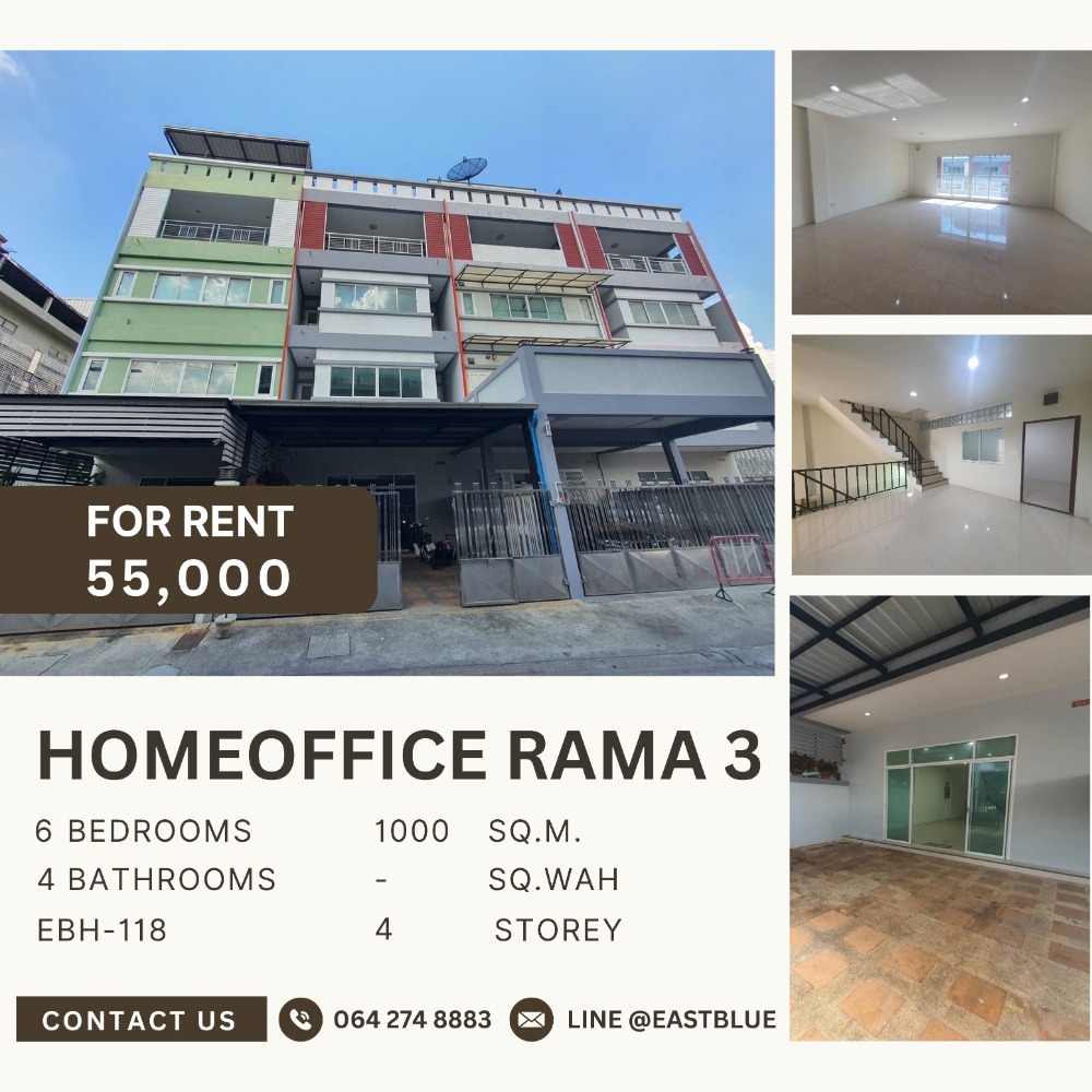 For RentShop HouseRama3 (Riverside),Satupadit : Homeoffice rama 3 4 stories+rooftop 1000 Sqm 55k