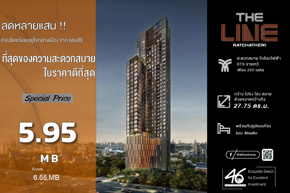 ขายคอนโดราชเทวี พญาไท : ขายคอนโด The Line Ratchathawi Studio 27.75 ตร.ม. ราคาดี!!! ห้องสวยมาก ตกแต่งเฟอร์นิเจอร์ครบ ใกล้ BTS ราชเทวี ขายพร้อมผู้เช่า สนใจนัดชมห้องเลยครับ