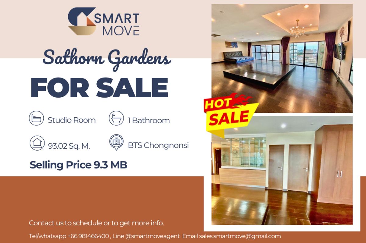 For SaleCondoSathorn, Narathiwat : 🔥FOR SALE !! RARE ITEM !! 🔥Code C20230203694.......Sathorn Garden, Studio rooms, 2 bathrooms, high floor 19+, Parltly Furnished, lower than market price