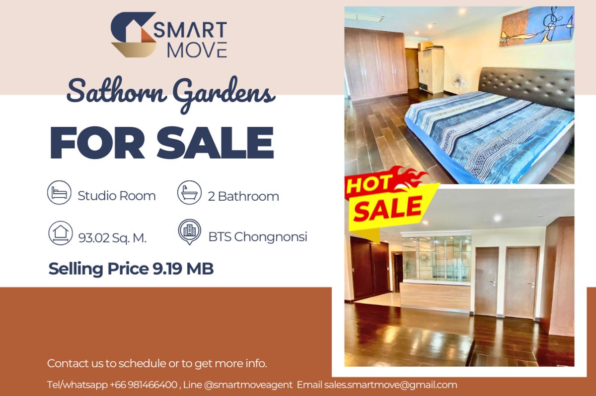 ขายคอนโดสาทร นราธิวาส : 🔥สำหรับขาย !! ห้องหายากมาก !! 🔥Code C20230203694.......Sathorn Garden, ห้องสตูดิโอ, 2 ห้องน้ำ, ชั้นสูง 19+, ตกแต่งบางส่วน, ต่ำกว่าราคาตลาด