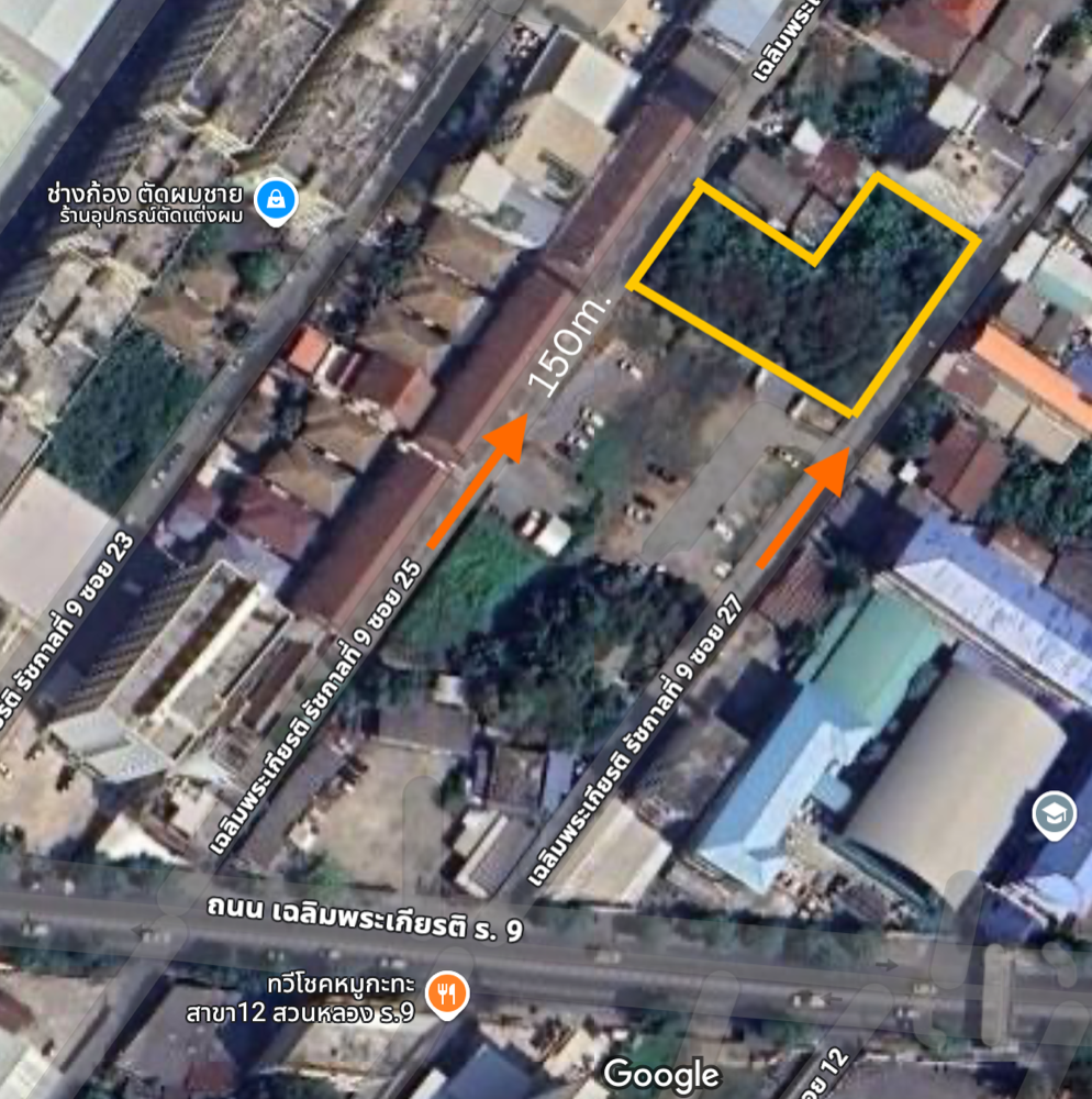 For RentLandLadkrabang, Suwannaphum Airport : For rent, 1 rai of land, filled in, Chaloem Prakiat Road, Rama 9, Soi 25 and 27, near the Yellow Line 1.4 km