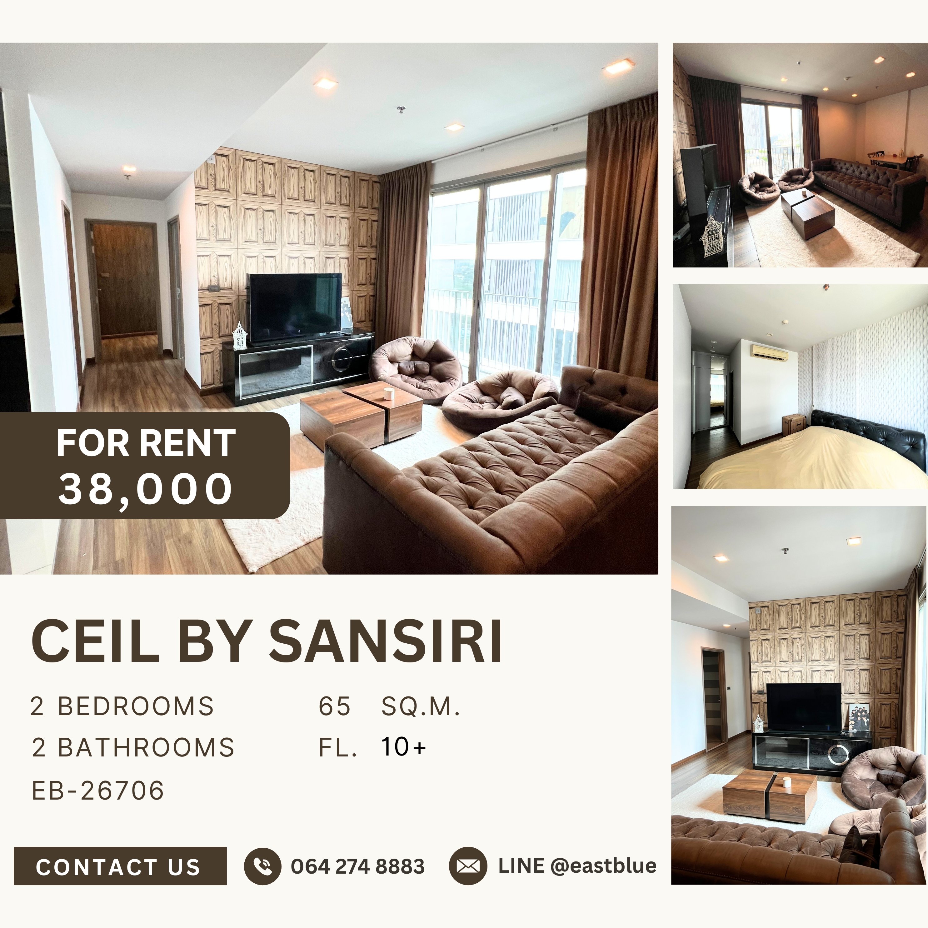 ให้เช่าคอนโดสุขุมวิท อโศก ทองหล่อ : Ceil by Sansiri, 2 bed, 38000 per month