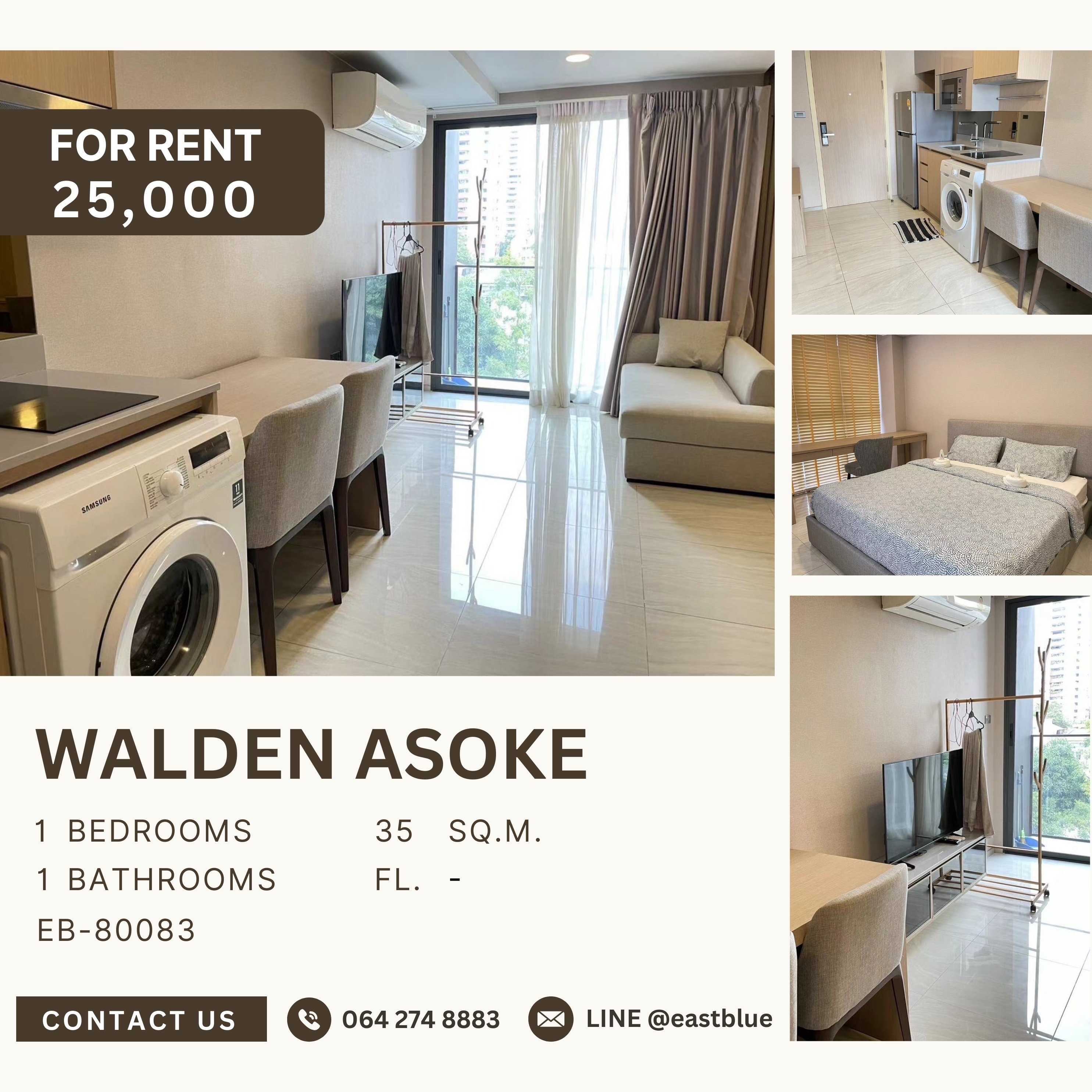 ให้เช่าคอนโดสุขุมวิท อโศก ทองหล่อ : Walden Asoke, 1 bed, 25000 per month