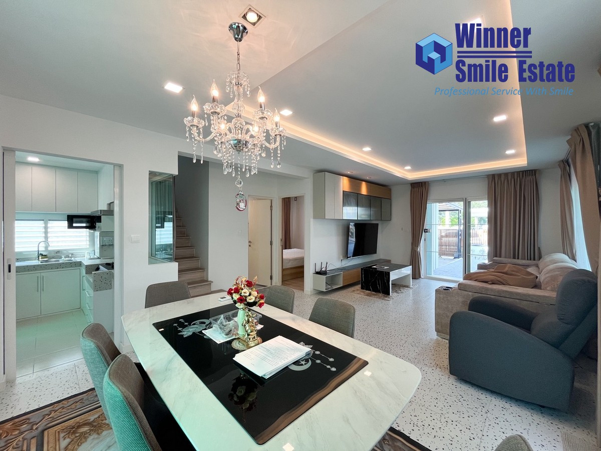 For RentHouseBangna, Bearing, Lasalle : For rent, single house, Villaggio 2 Srinakarin - Bangna, location near Mega Bangna, beautiful house, fully decorated, convenient transportation