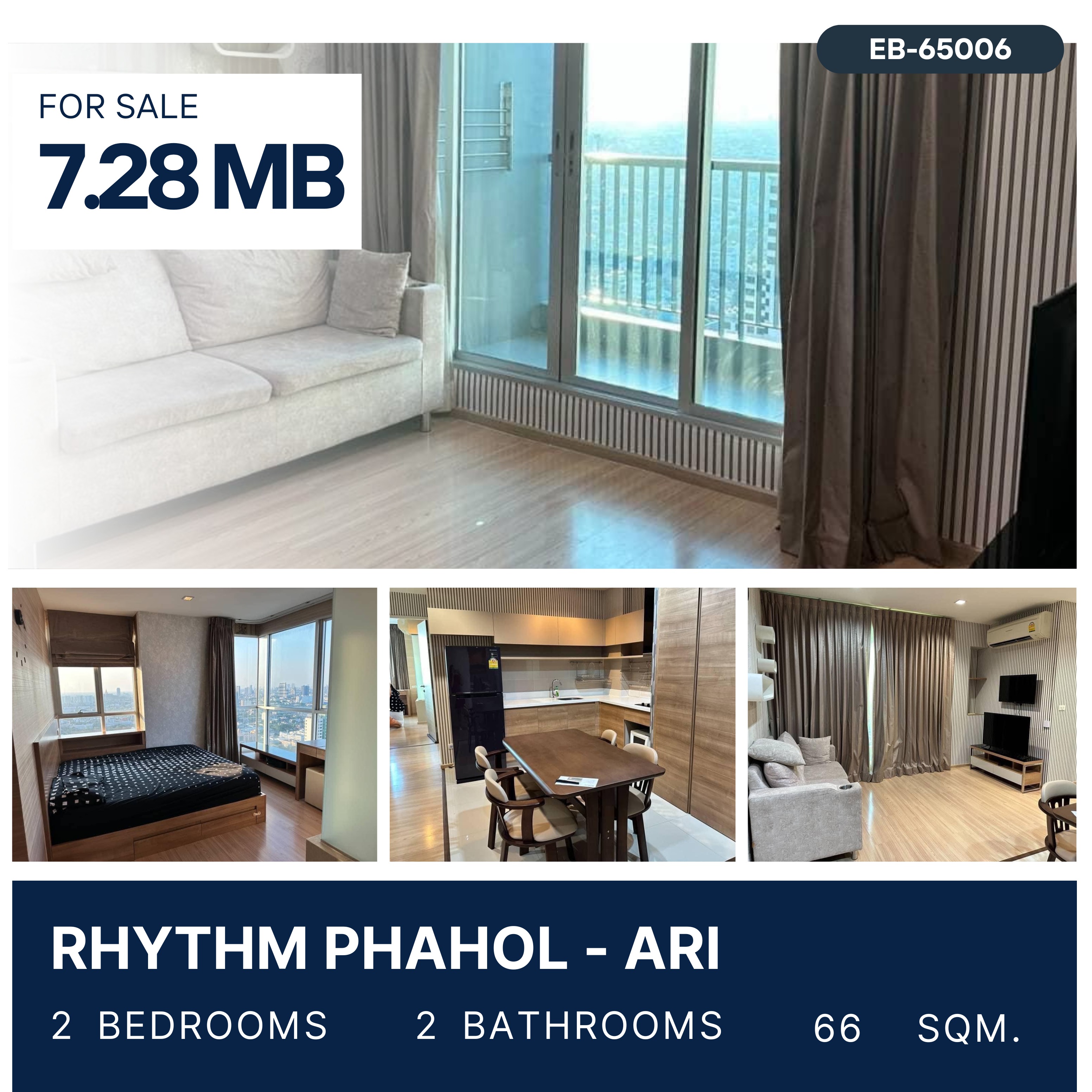 For SaleCondoSapankwai,Jatujak : ขายคอนโด Rhythm พหล-อารีย์ ใกล้ BTS อารีย์ ทิศใต้ ฝนไม่สาด วิวสวยมาก 7.28 ลบ.