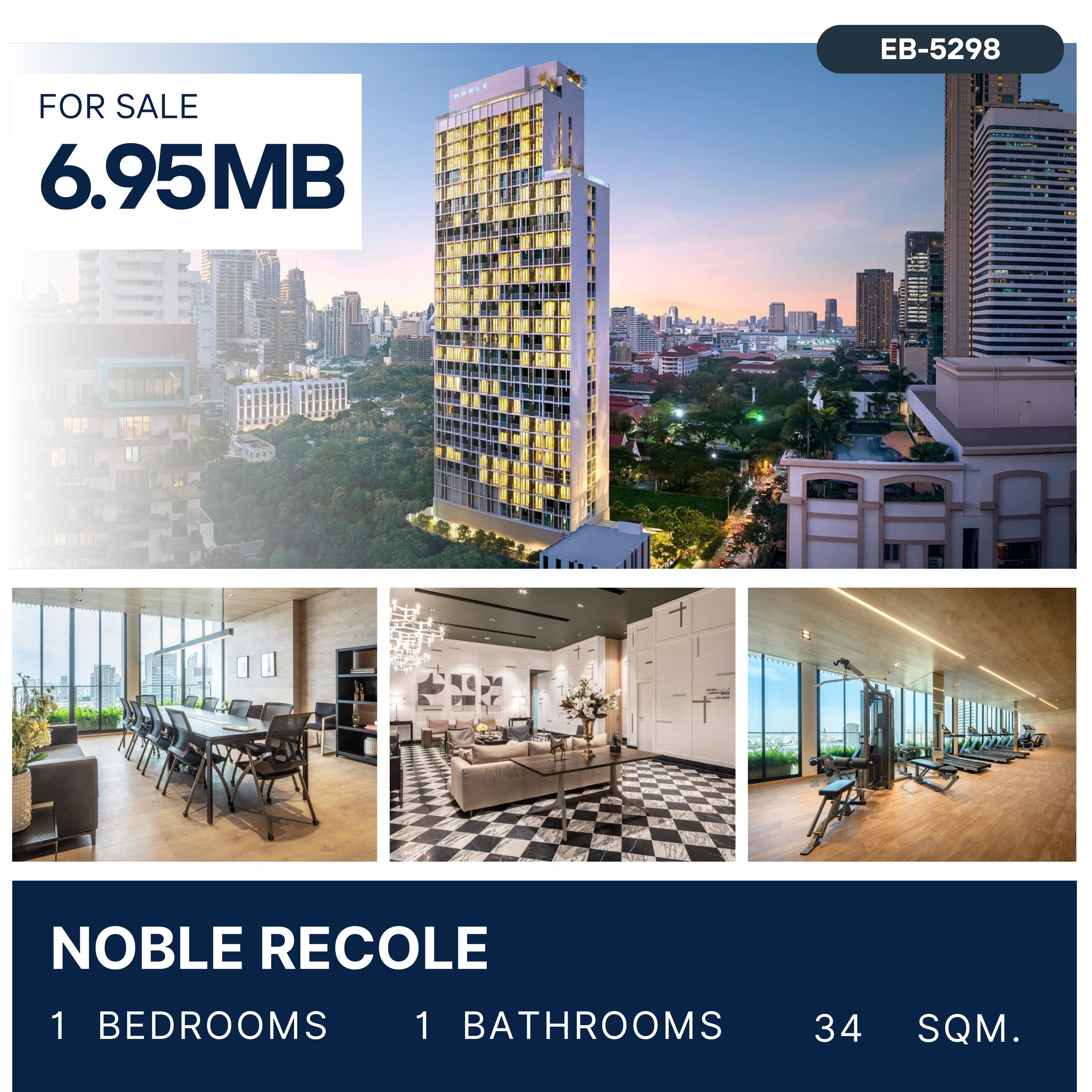 ขายคอนโดสุขุมวิท อโศก ทองหล่อ : Noble Recole 1 Bedroom Facing North 6.95 MB.