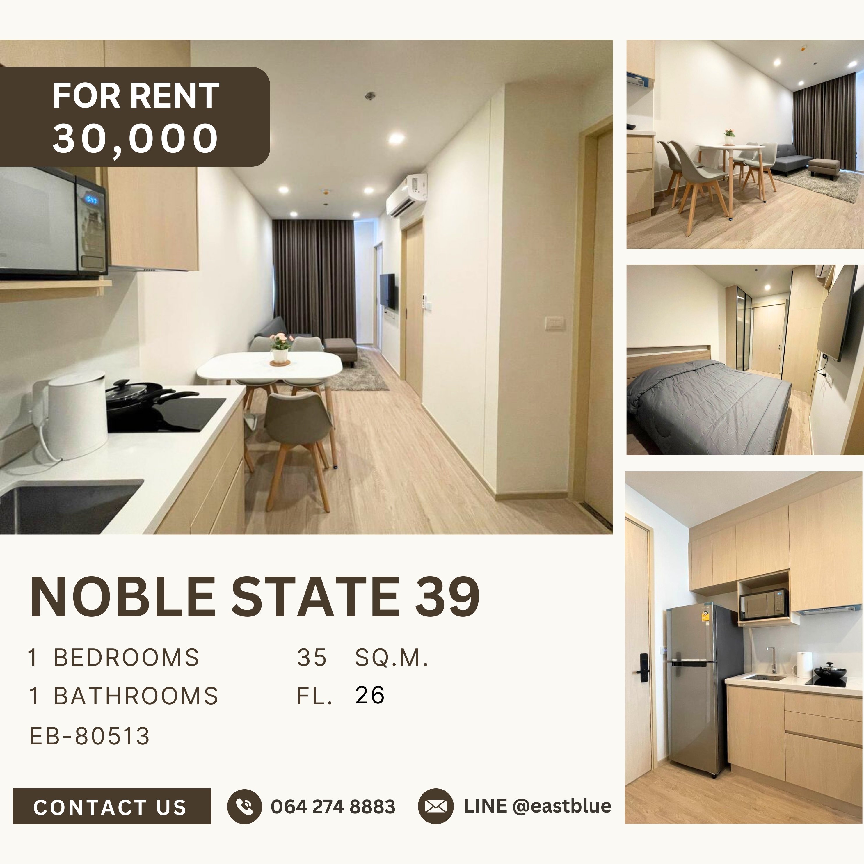For RentCondoSukhumvit, Asoke, Thonglor : NOBLE STATE 39, 1 bed, 30000 per month