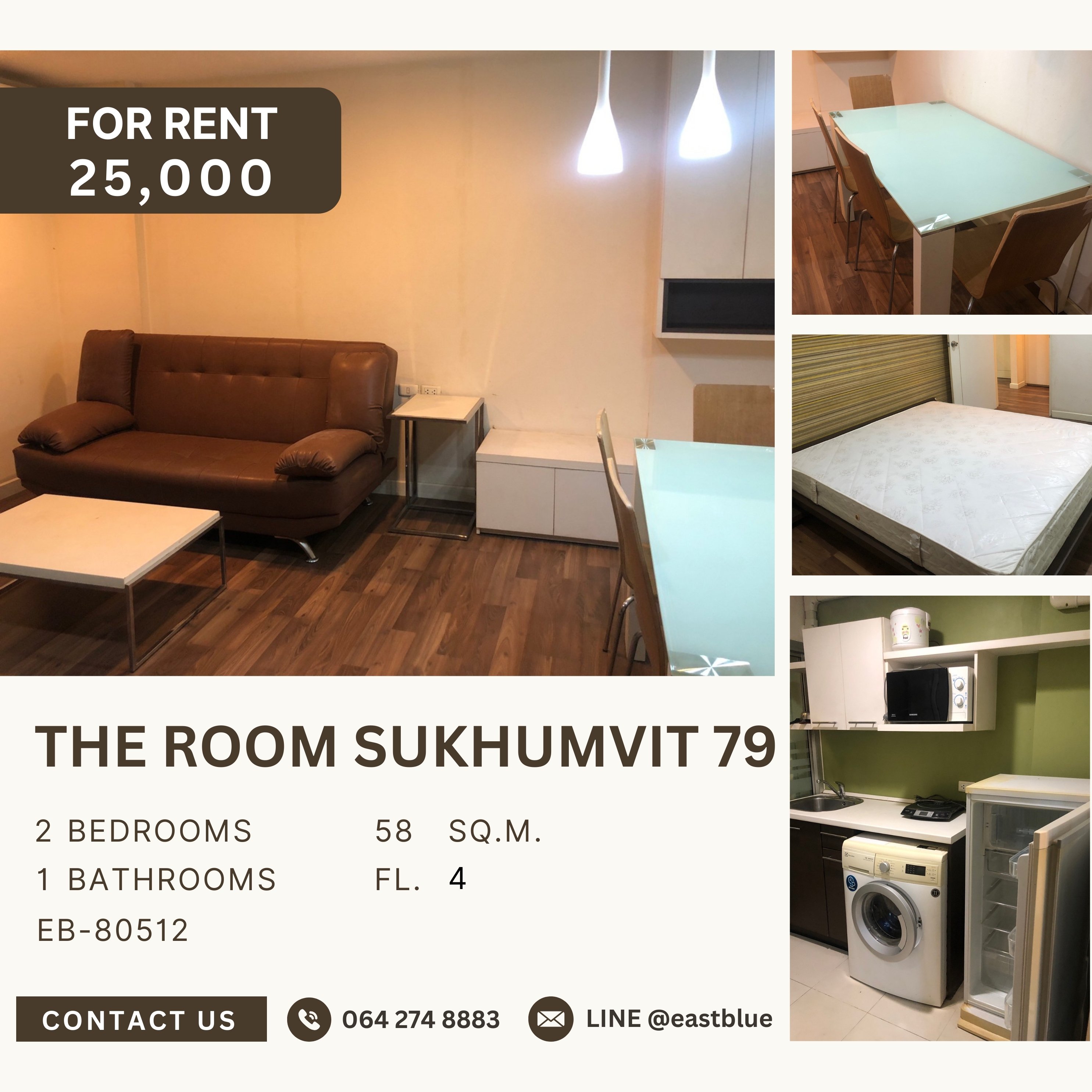 ให้เช่าคอนโดอ่อนนุช อุดมสุข : The Room Sukhumvit 79, 2 bed, 25000 per month