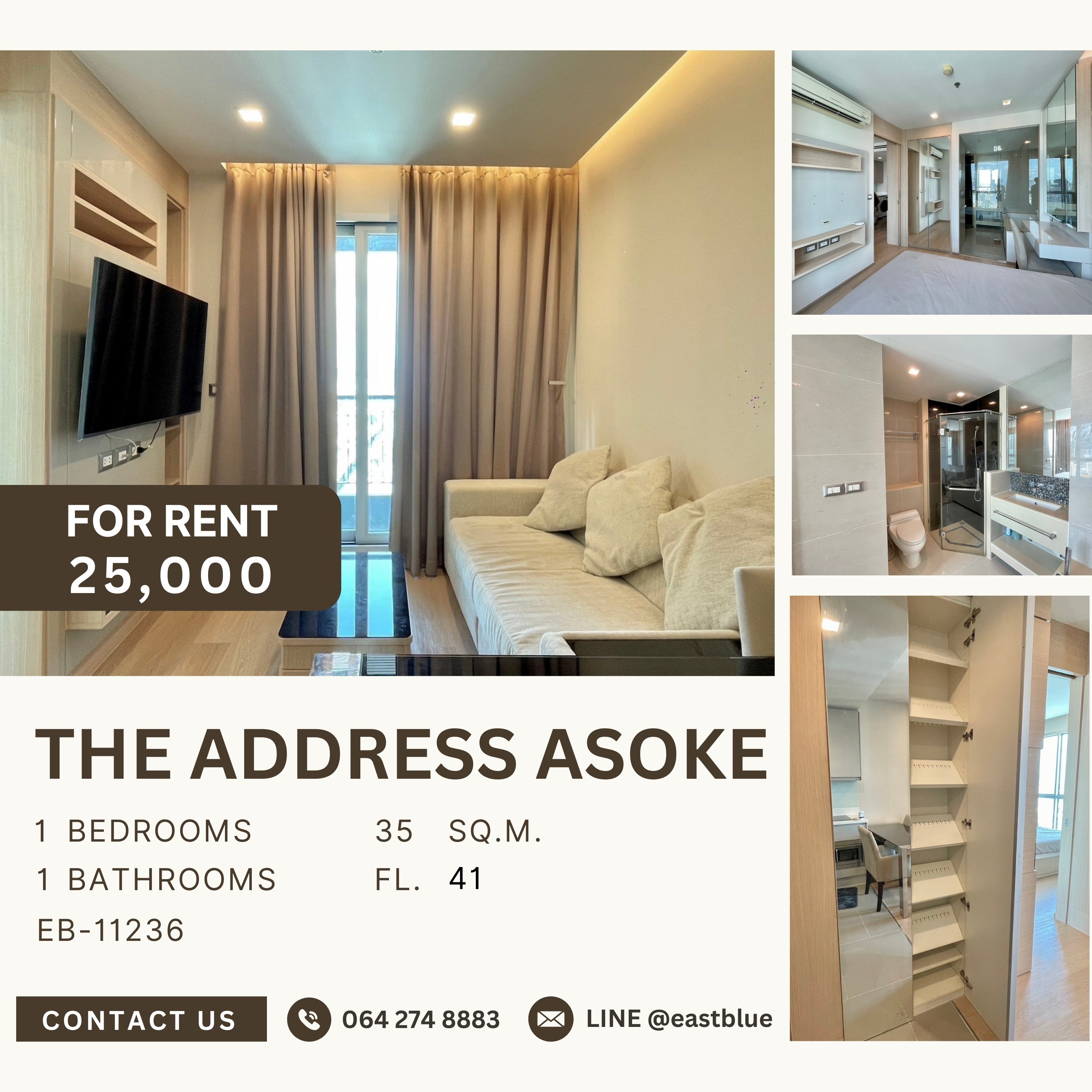 ให้เช่าคอนโดพระราม 9 เพชรบุรีตัดใหม่ RCA : The Address Asoke, 1 bed, 25000 per month