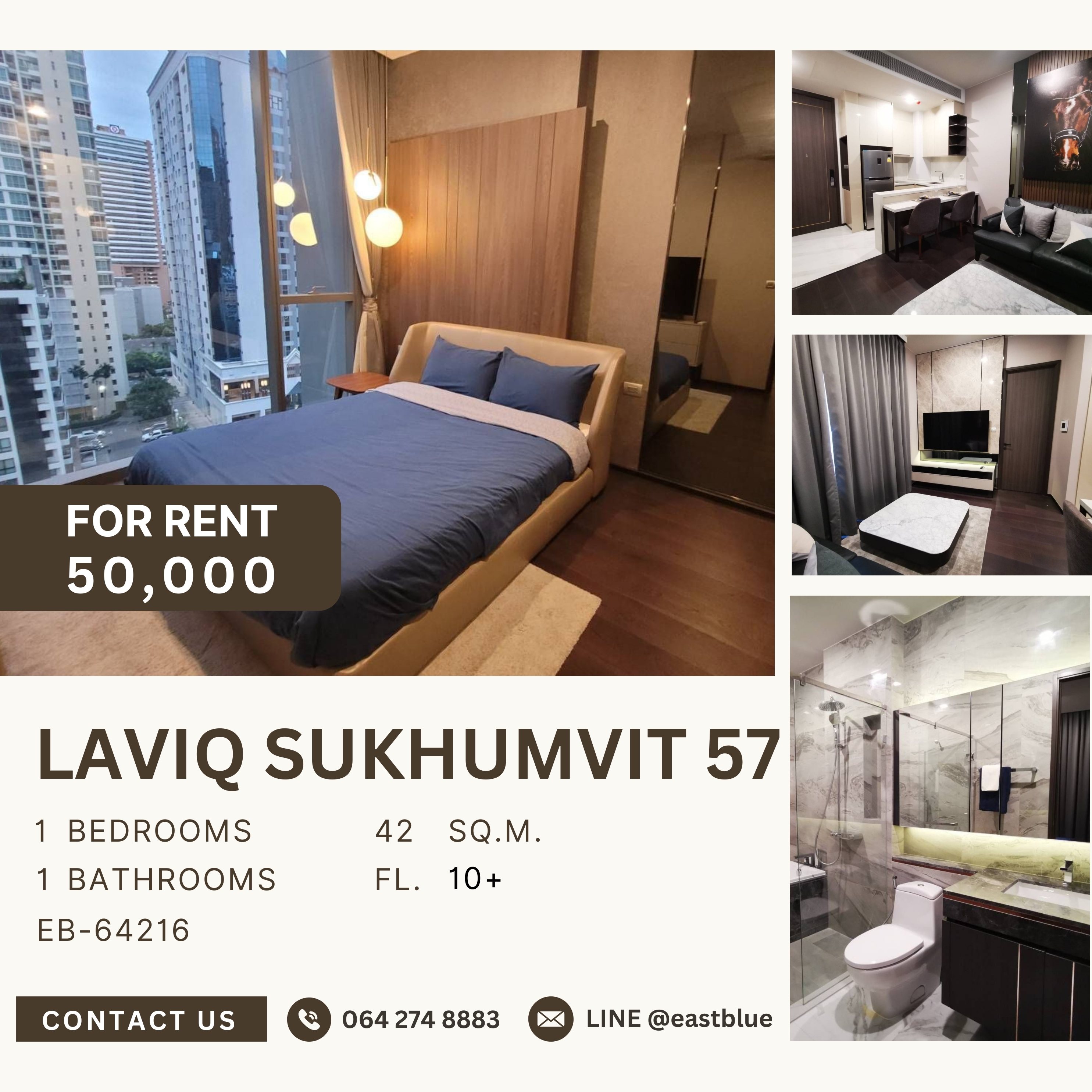 ให้เช่าคอนโดสุขุมวิท อโศก ทองหล่อ : LAVIQ Sukhumvit 57, 1 bed, 50000 per month