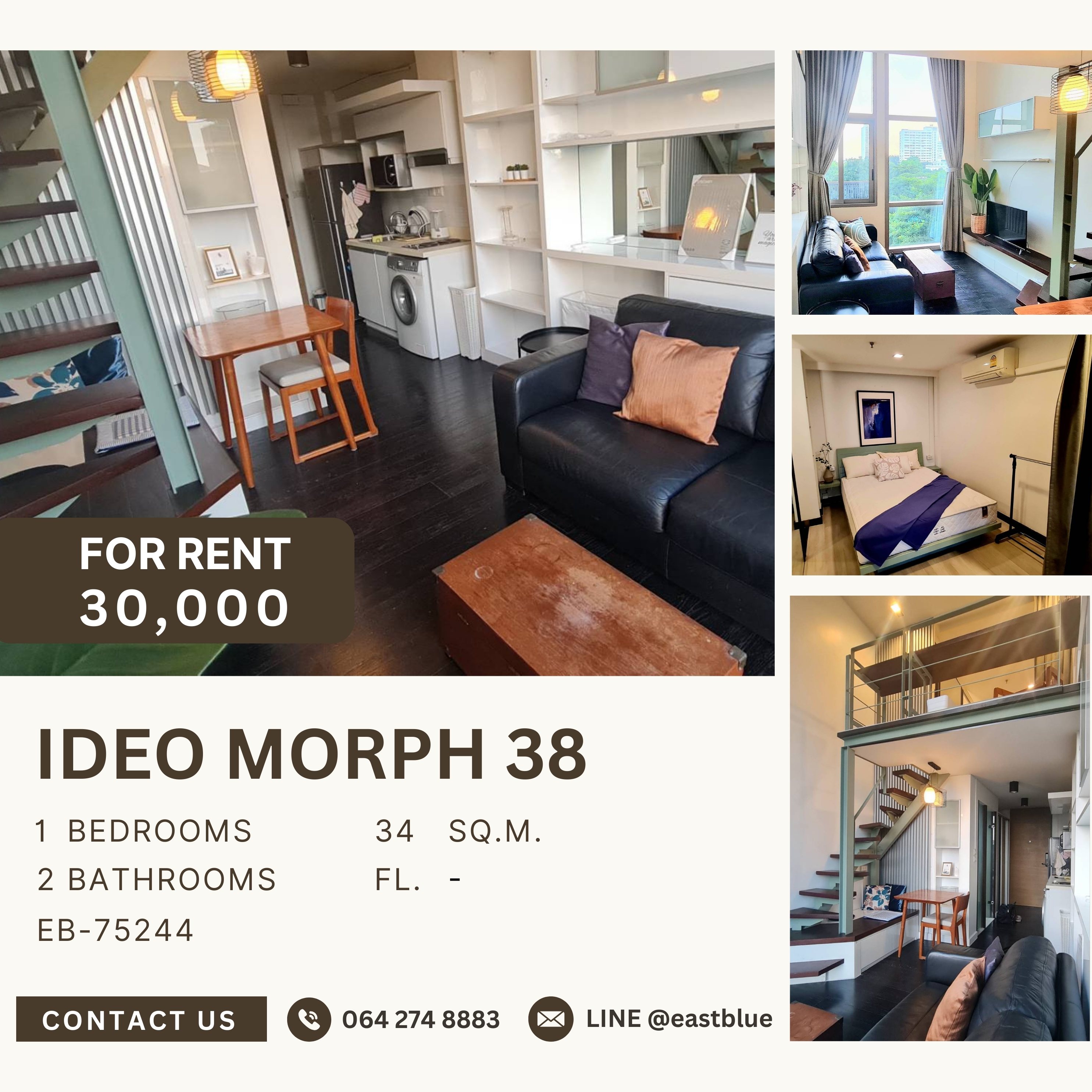 For RentCondoSukhumvit, Asoke, Thonglor : Ideo Morph 38, 1 bed, 30000 per month
