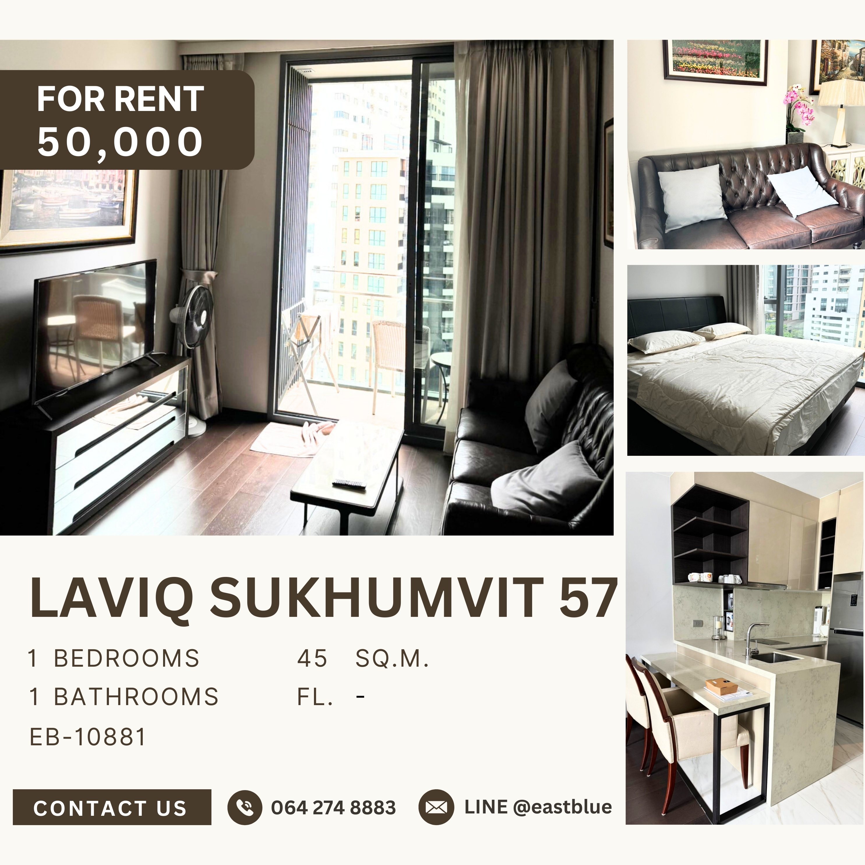 ให้เช่าคอนโดสุขุมวิท อโศก ทองหล่อ : LAVIQ Sukhumvit 57, 1 bed, 50000 per month