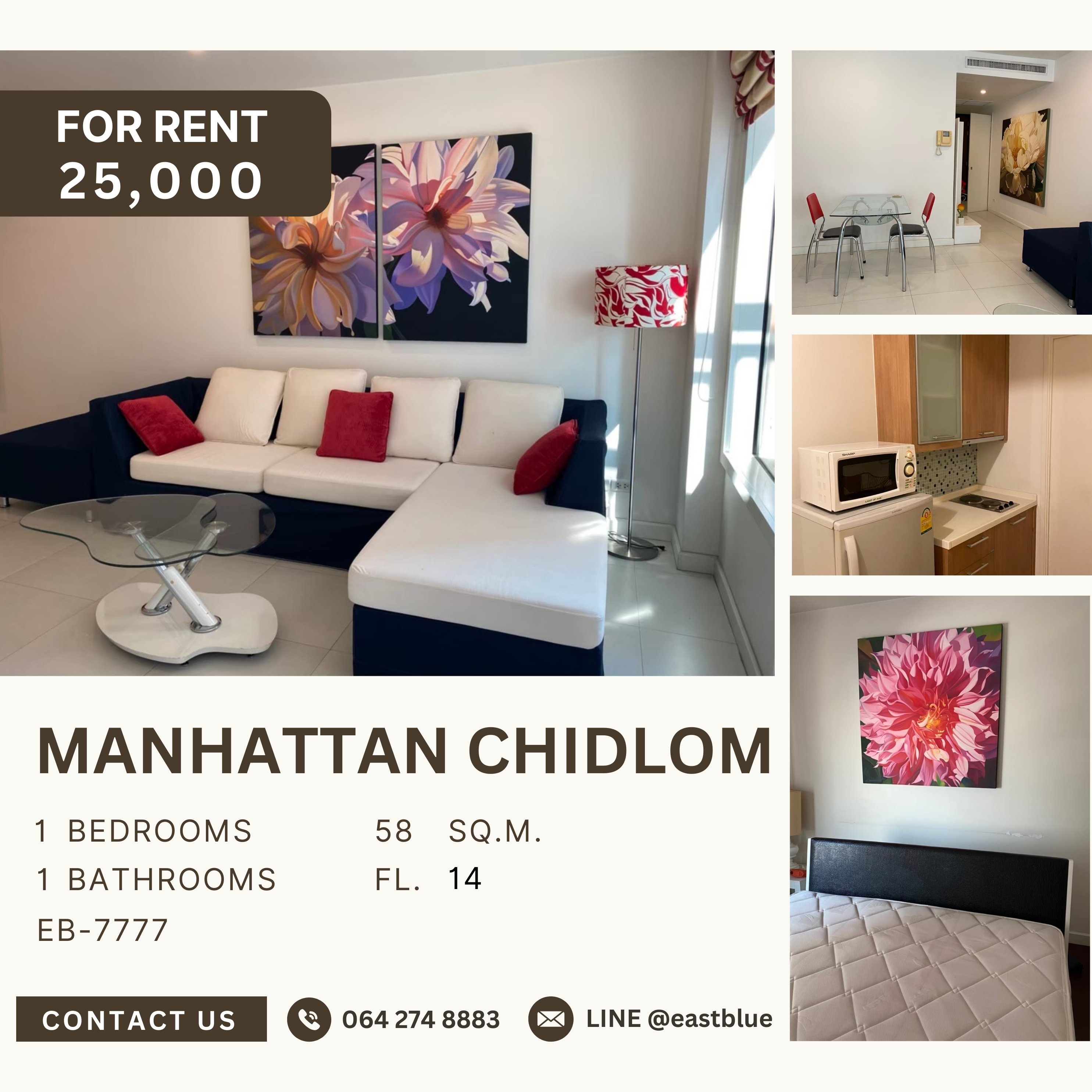 ให้เช่าคอนโดวิทยุ ชิดลม หลังสวน : Manhattan Chidlom, 1 bed, 25000 per month
