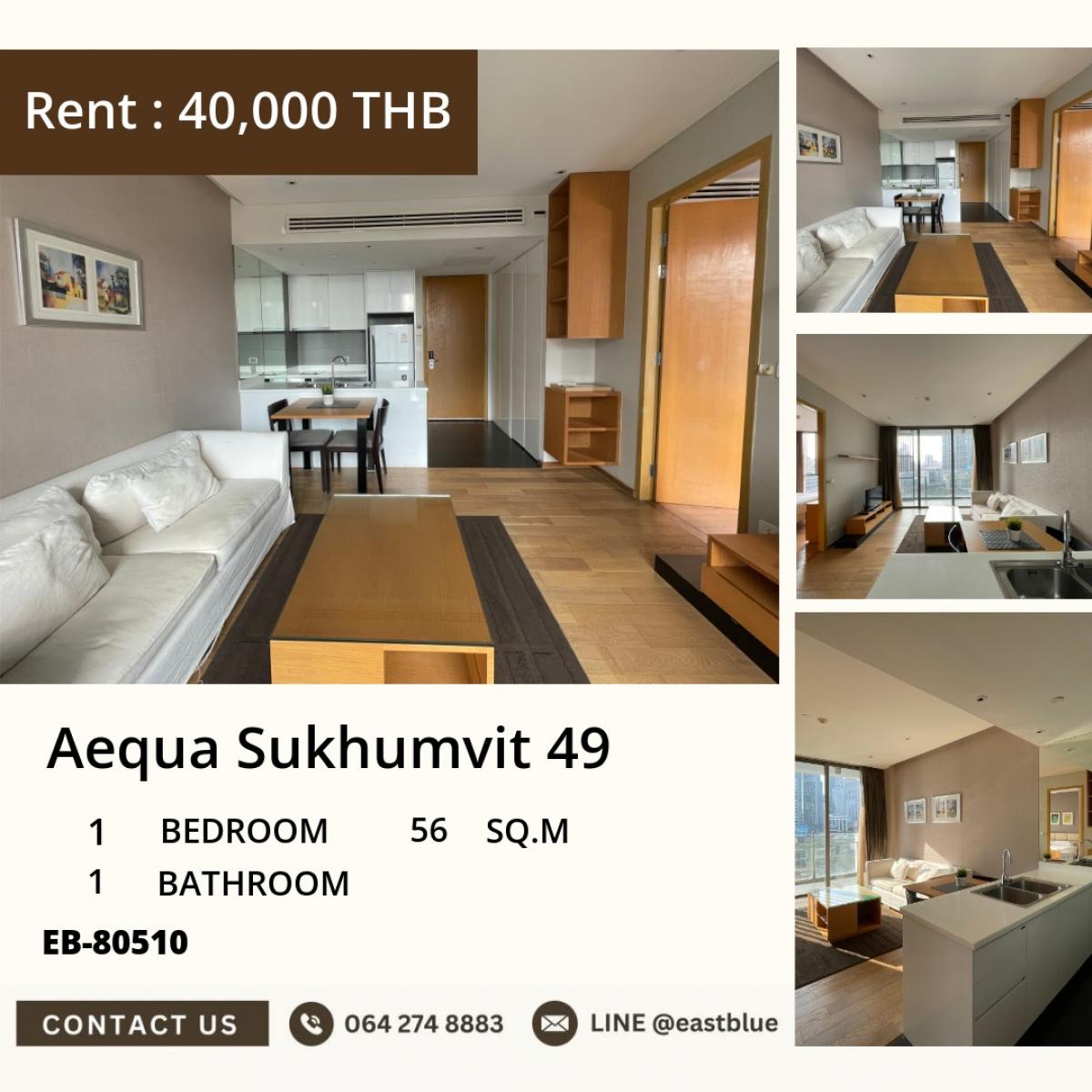 For RentCondoSukhumvit, Asoke, Thonglor : 22/03/2026, Aequa Sukhumvit 49 Ready to move in!
1 bedroom near Thonglor BTS only 40,000 THB/month. 0642748883