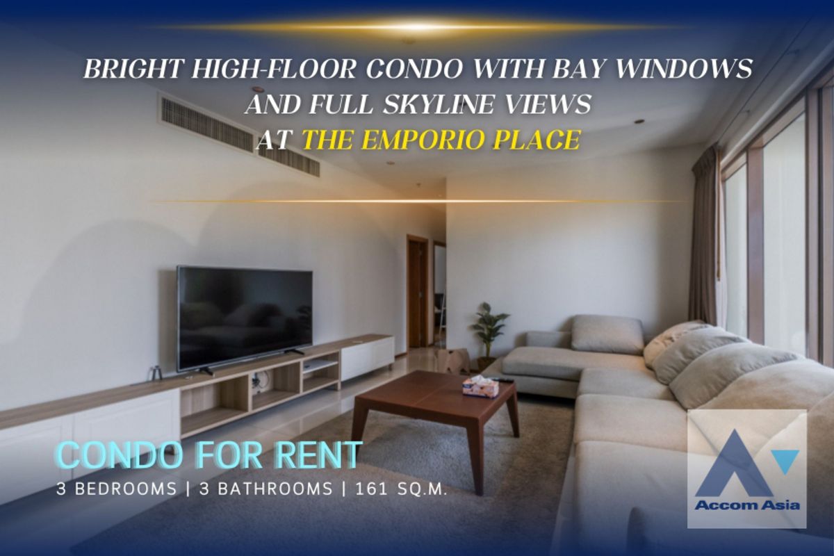 ให้เช่าคอนโดสุขุมวิท อโศก ทองหล่อ : 🔼AccomA🔽 Big Balcony Bright high-floor condo with bay windows and full skyline views at The Emporio Place (AA34704)