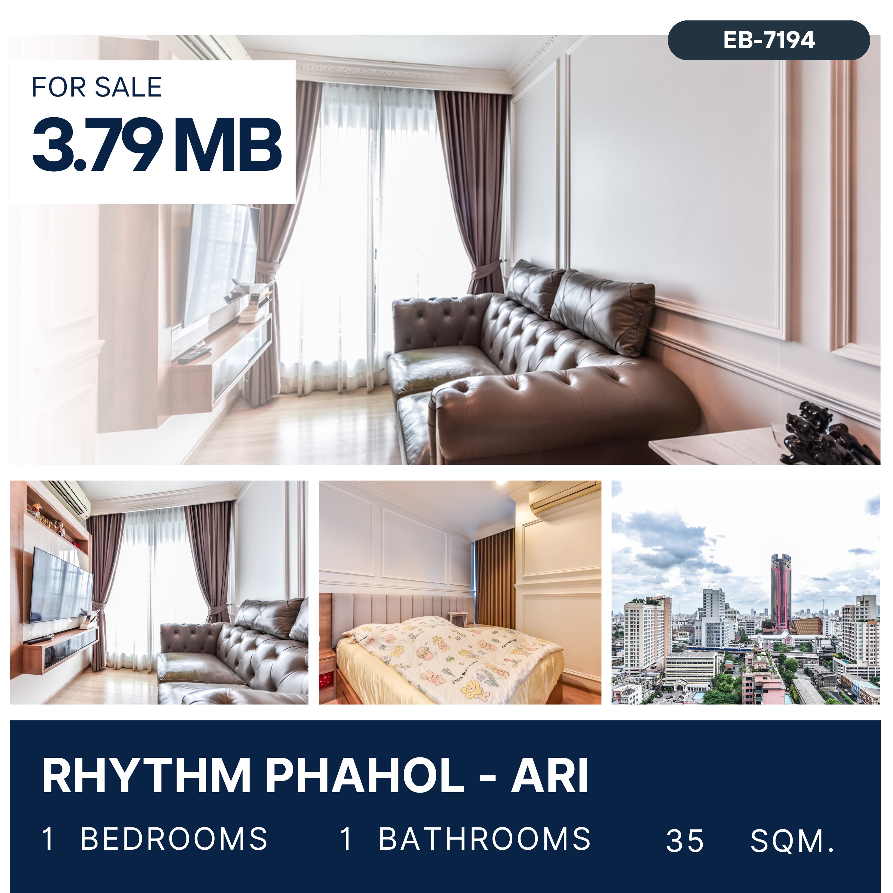 For SaleCondoSapankwai,Jatujak : Rhythm Phahol - Ari เจ้าของอยู่เองไม่เคยปล่อยเช่า บิ้วอินสวย ห้องทิศเหนือ 3.79 MB.