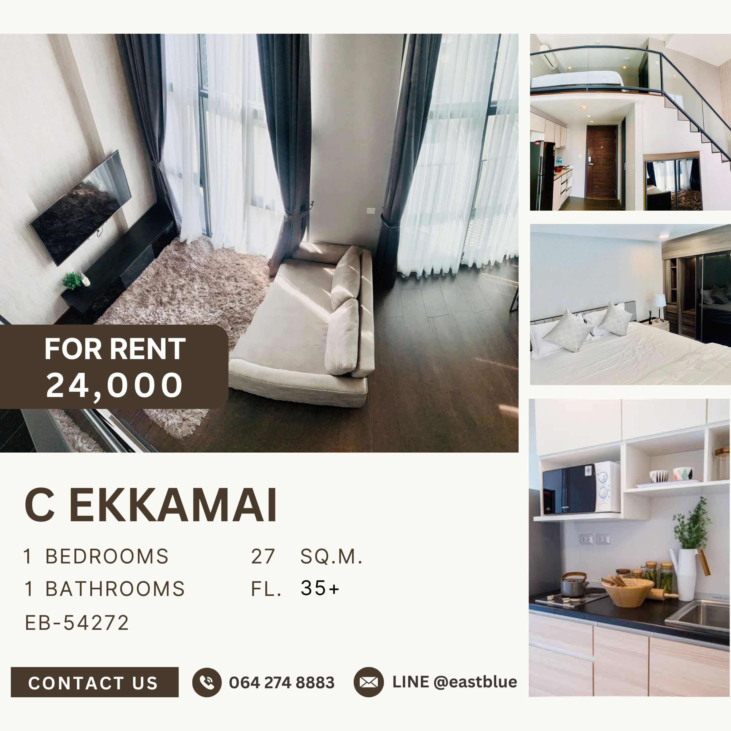 For RentCondoSukhumvit, Asoke, Thonglor : C Ekkamai, 1 bed, 24000 per month