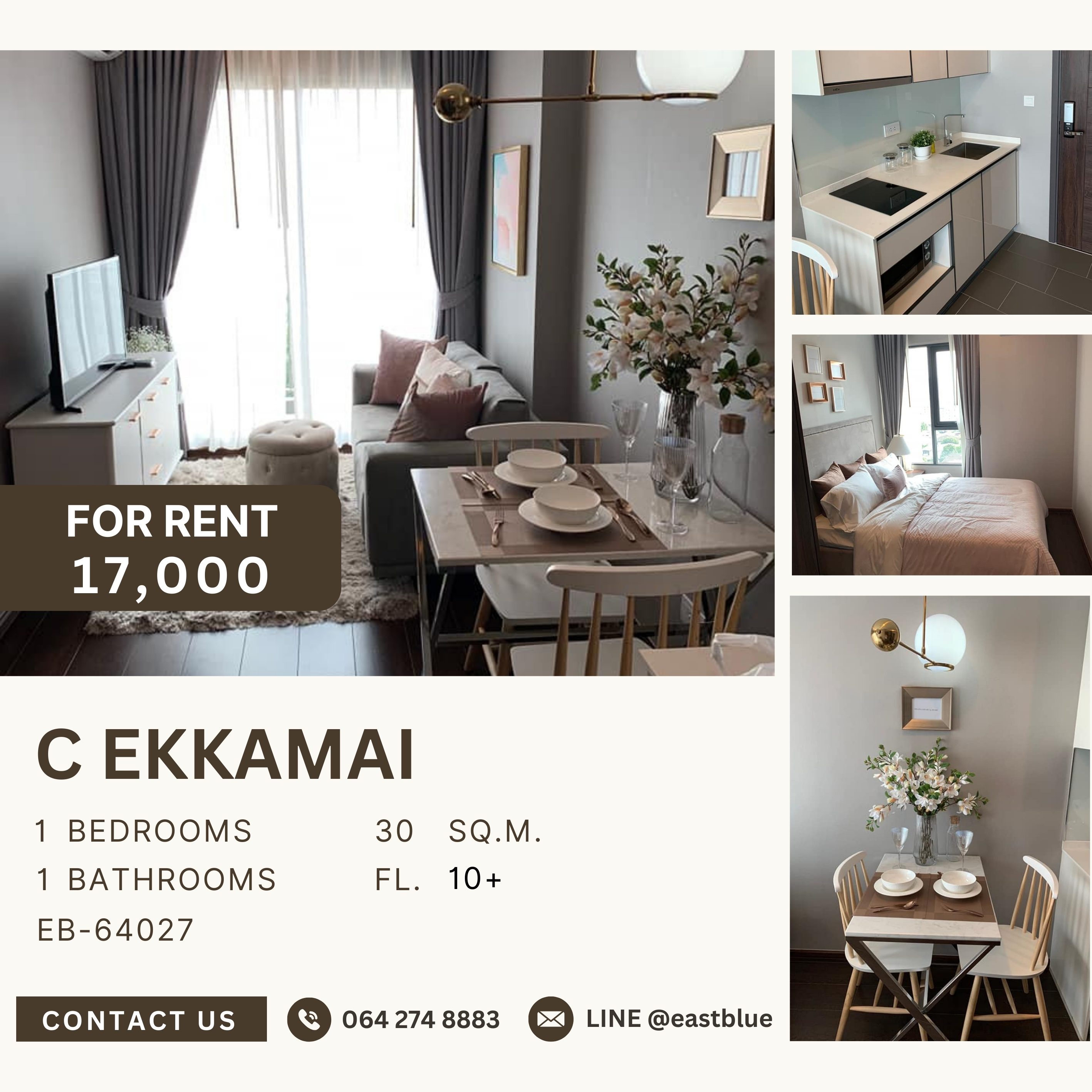 For RentCondoSukhumvit, Asoke, Thonglor : C Ekkamai, 1 bed, 17000 per month