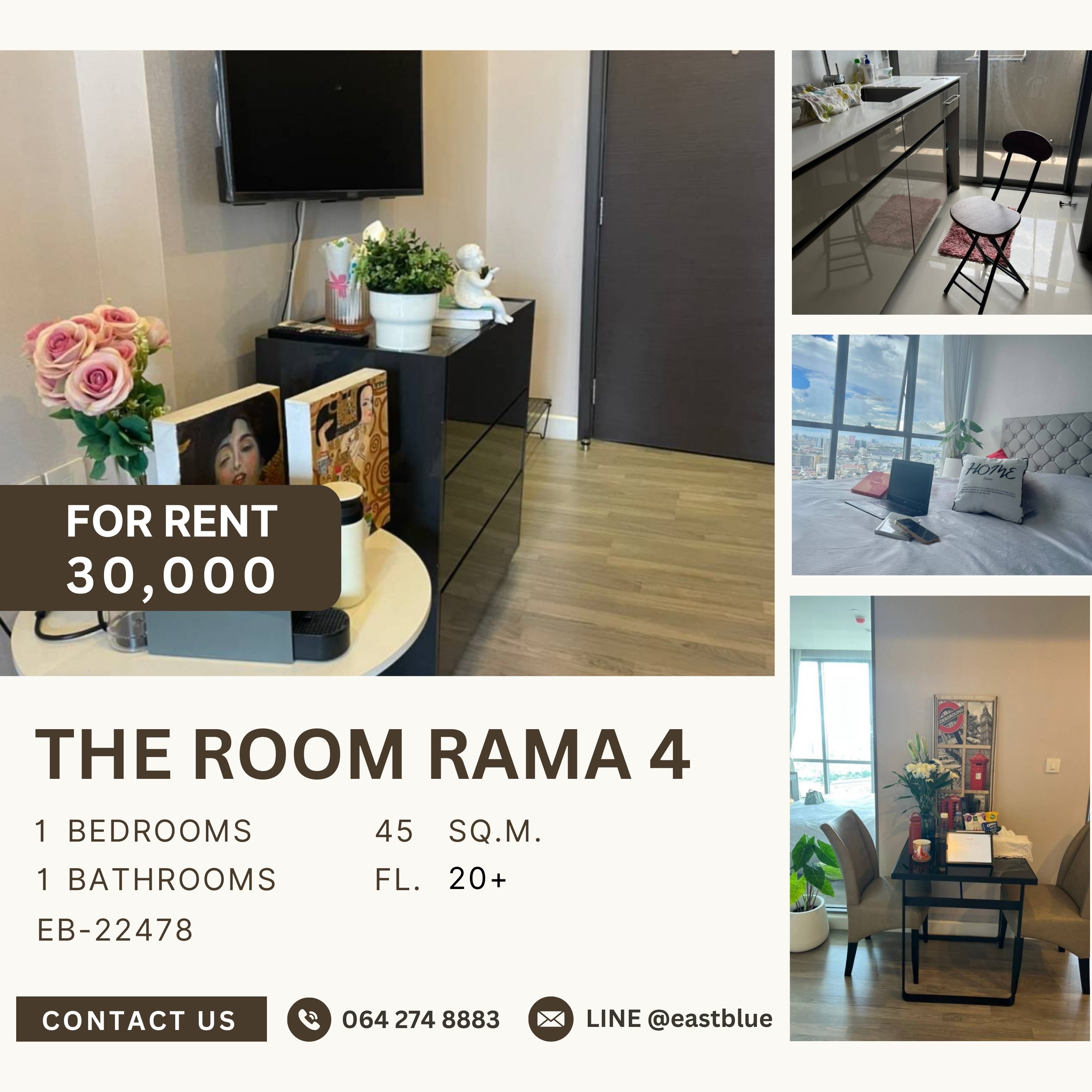 ให้เช่าคอนโดสยาม จุฬา สามย่าน : The Room Rama 4, 1 bed, 30000 per month