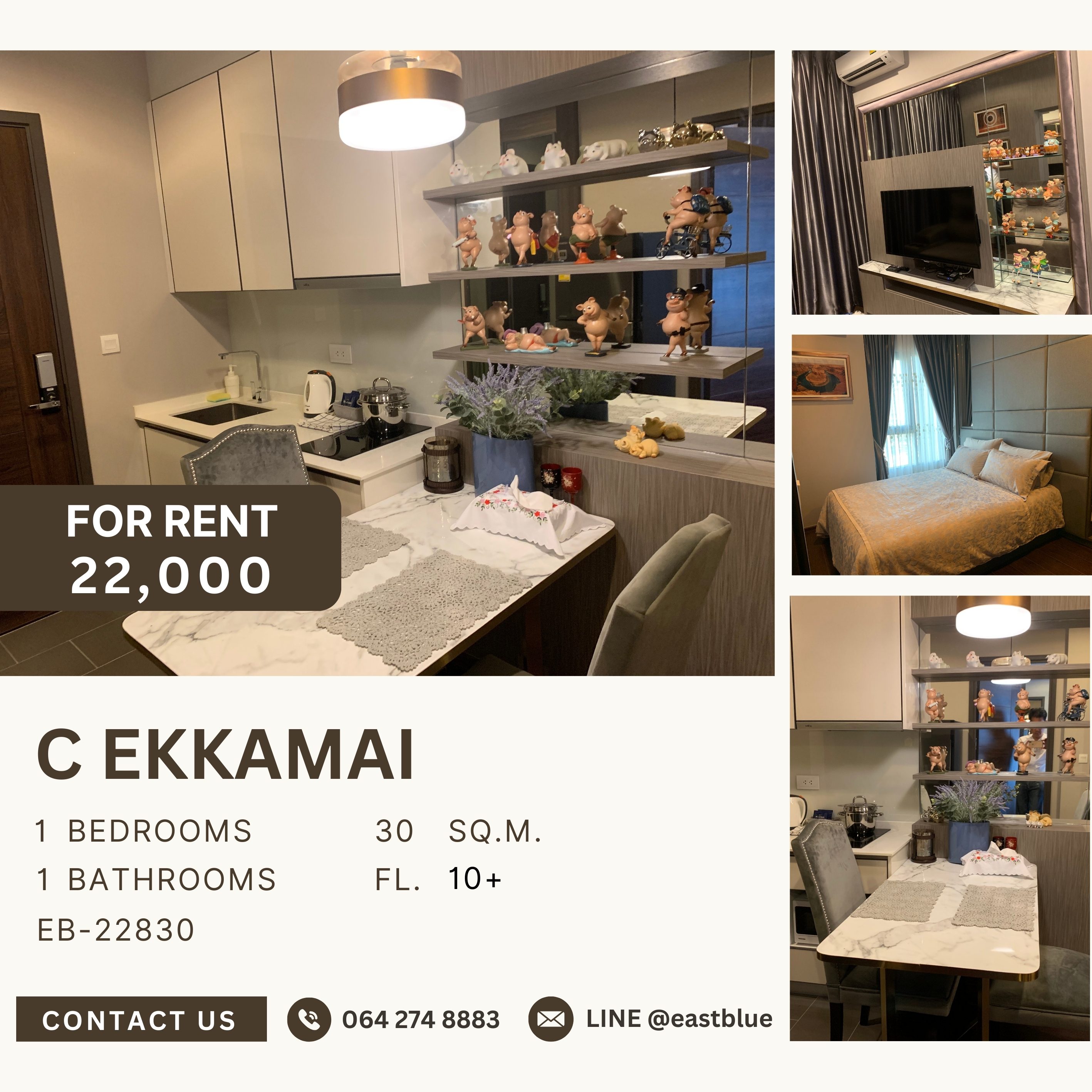 For RentCondoSukhumvit, Asoke, Thonglor : C Ekkamai, 1 bed, 22000 per month