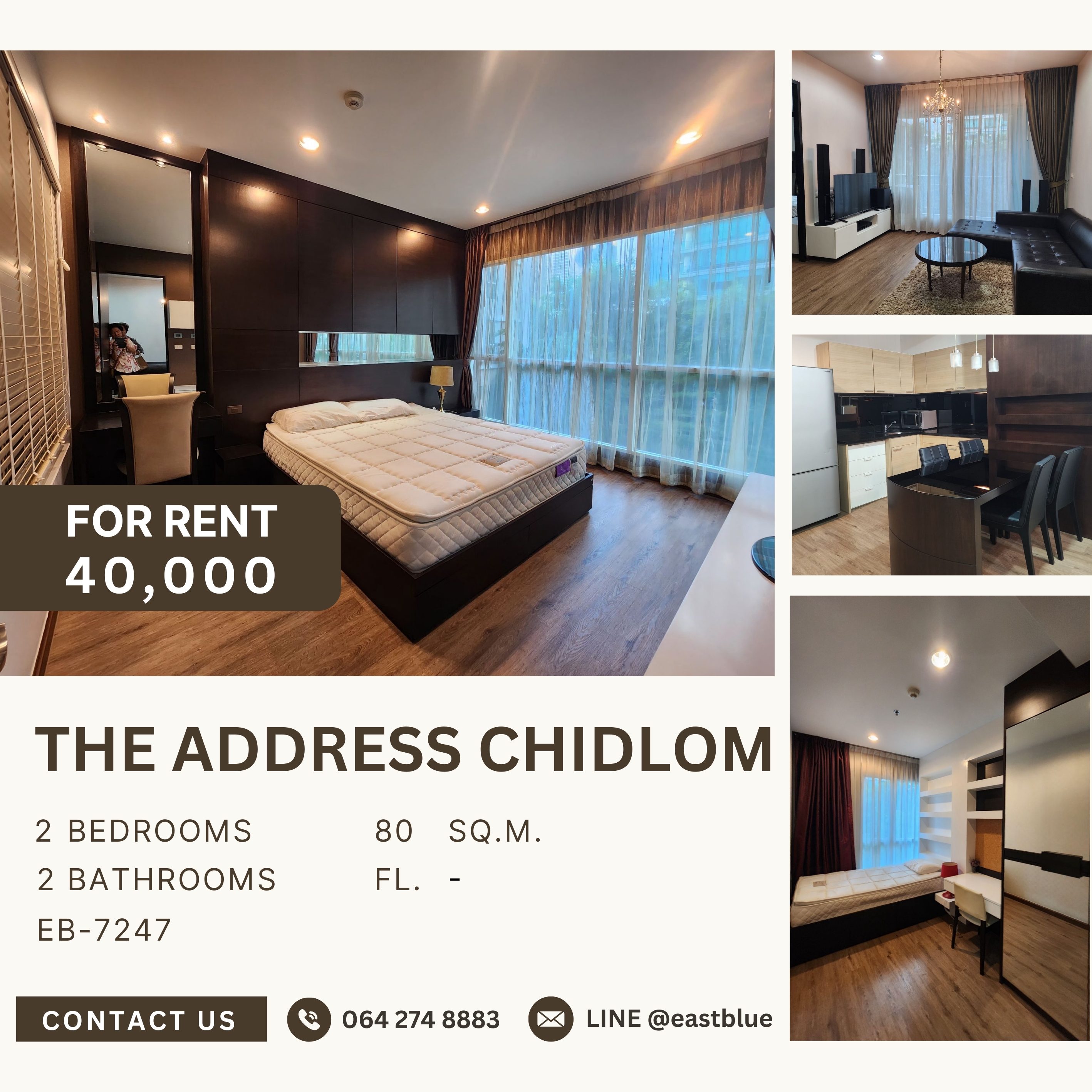 For RentCondoWitthayu, Chidlom, Langsuan, Ploenchit : The Address Chidlom, 2 bed, 40000 per month