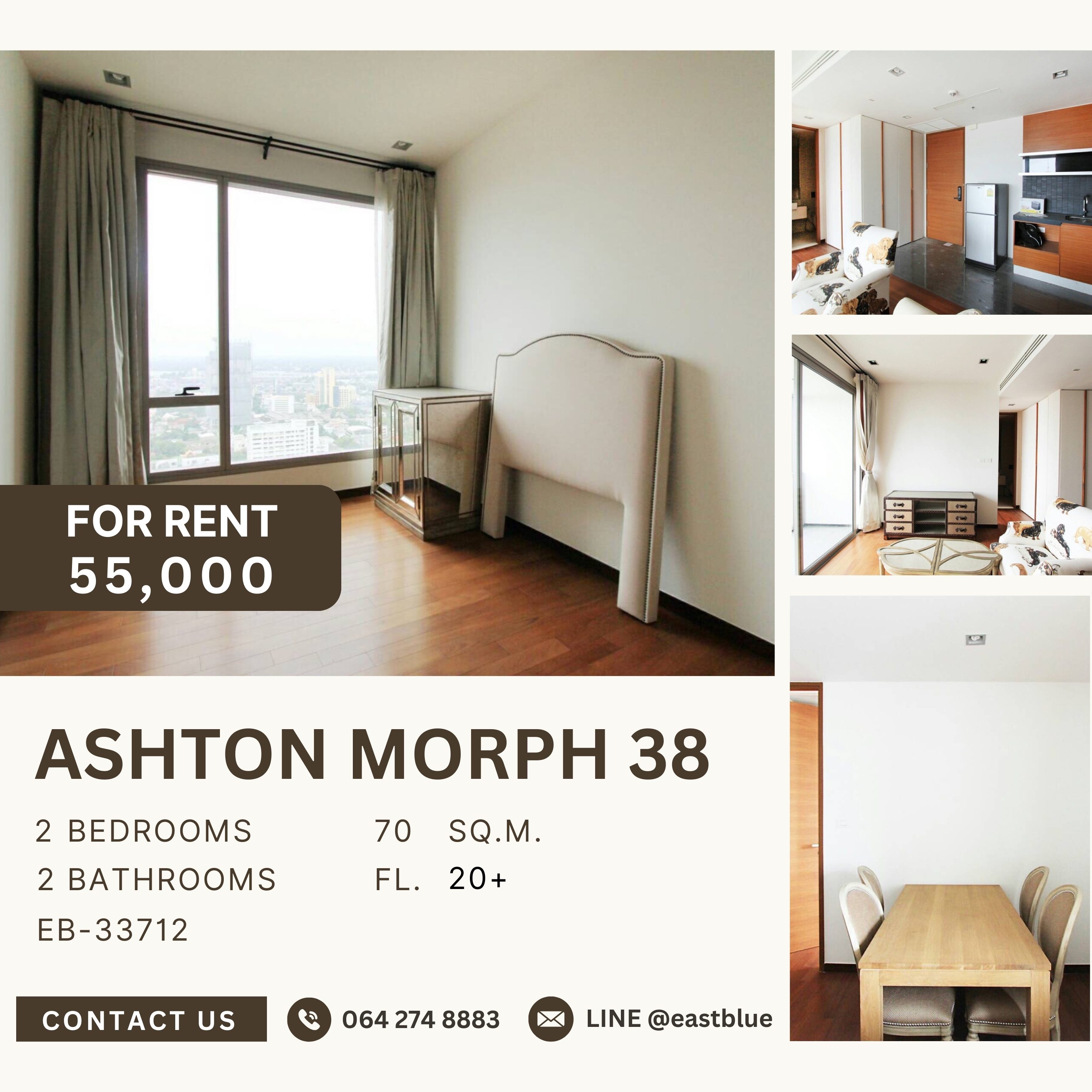 For RentCondoSukhumvit, Asoke, Thonglor : Ashton Morph 38, 2 bed, 55000 per month
