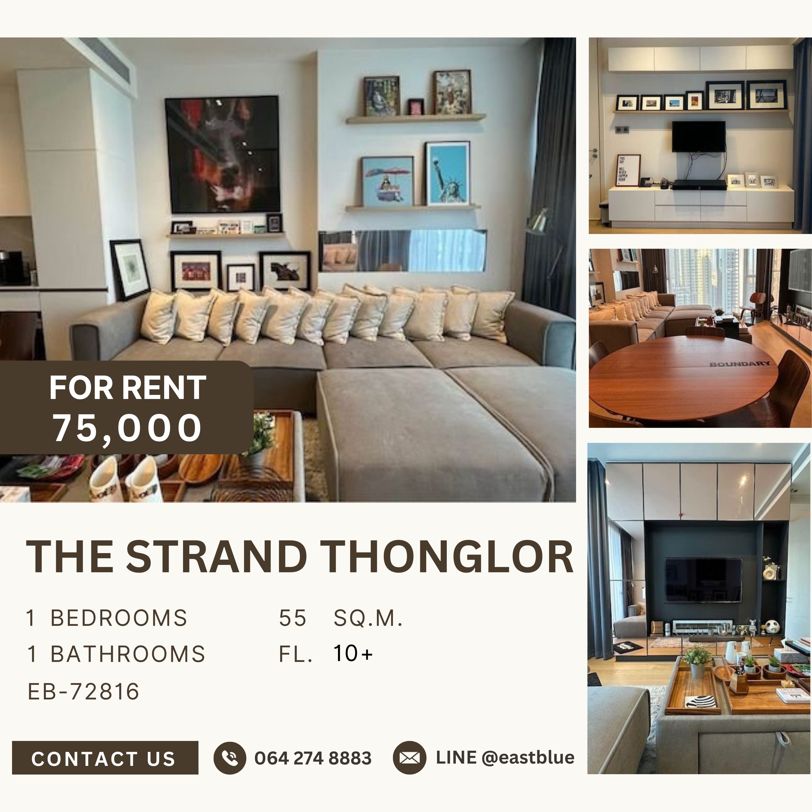 ให้เช่าคอนโดสุขุมวิท อโศก ทองหล่อ : The Strand Thonglor, 1 bed, 75000 per month
