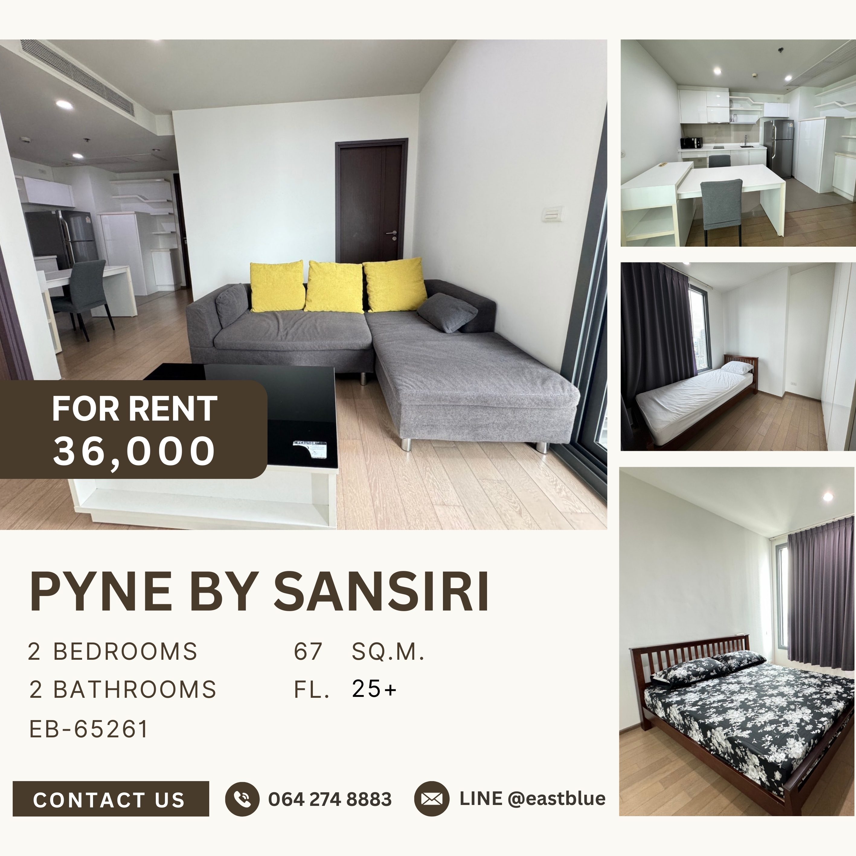 ให้เช่าคอนโดราชเทวี พญาไท : Pyne By Sansiri, 2 bed, 36000 per month