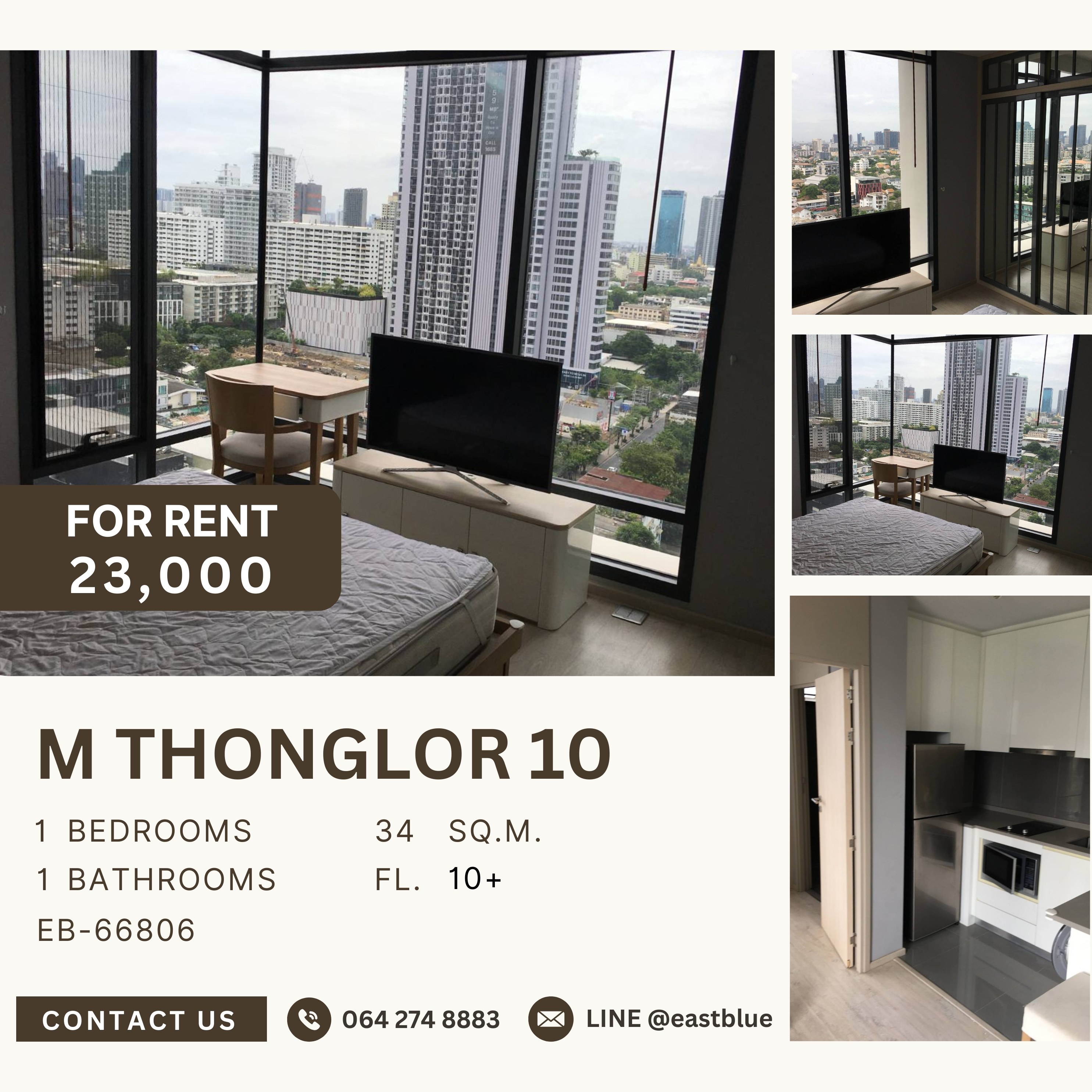 ให้เช่าคอนโดสุขุมวิท อโศก ทองหล่อ : M Thonglor 10, 1 bed, 23000 per month