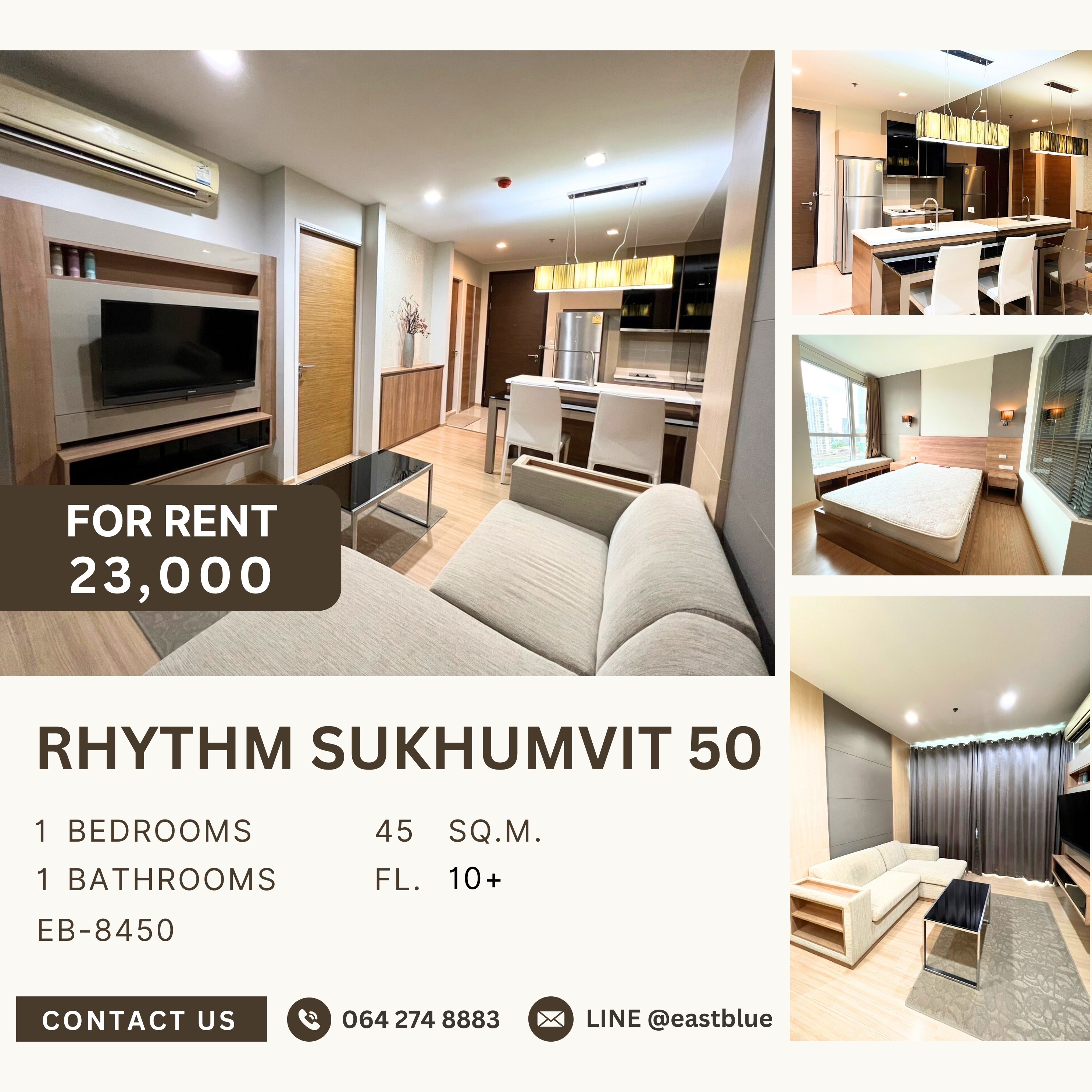ให้เช่าคอนโดอ่อนนุช อุดมสุข : RHYTHM Sukhumvit 50, 1 bed, 23000 per month
