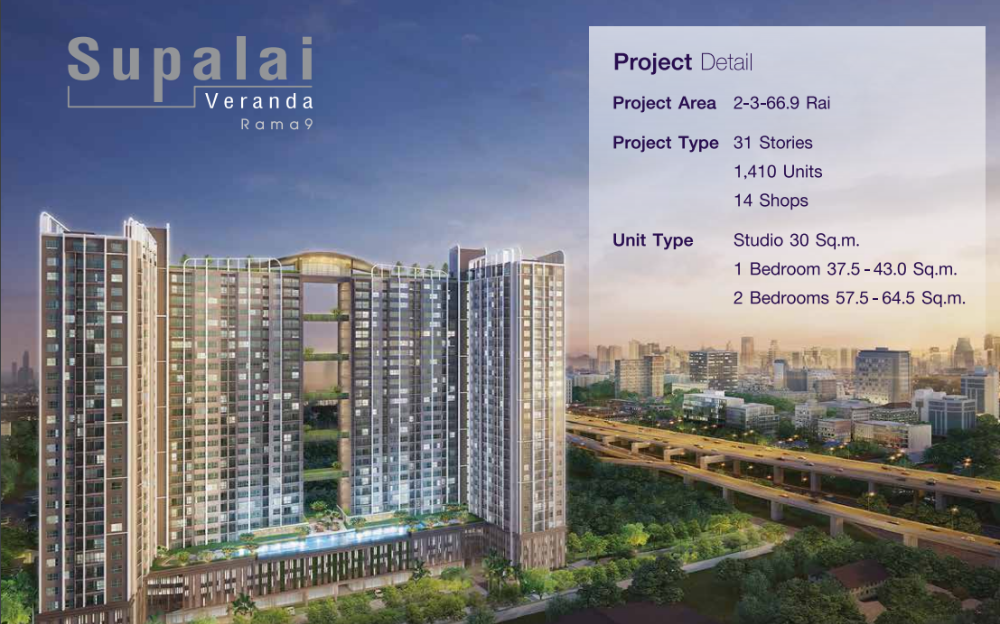 For SaleCondoRama9, Petchburi, RCA : supalai veranda rama 9, best price room, only 3 million baht, 42 sq m, pool view