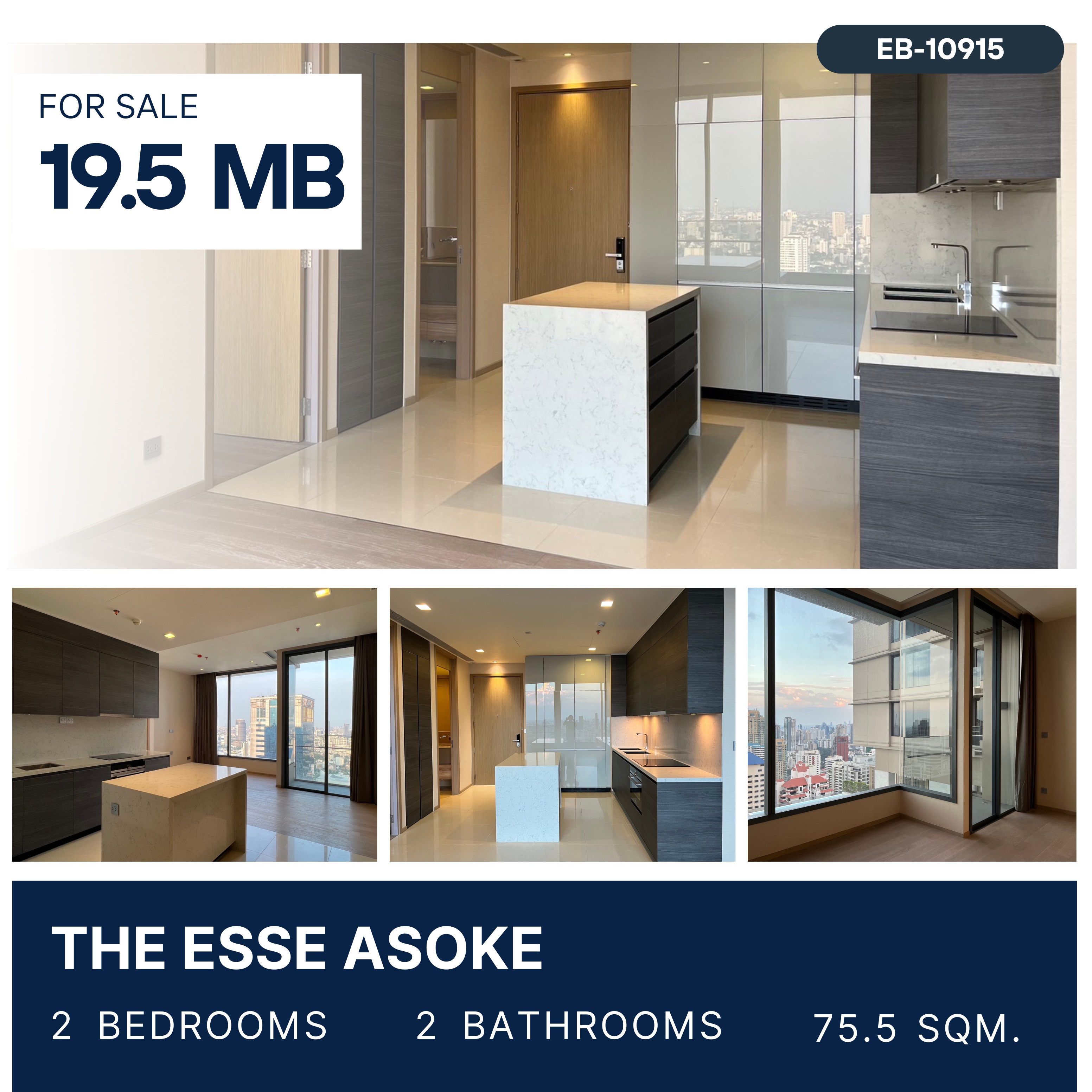 For SaleCondoSukhumvit, Asoke, Thonglor : The Esse Asoke ห้องเปล่า ทิศตะวันออก วิวโล่ง ไม่ร้อน 19.5. MB.