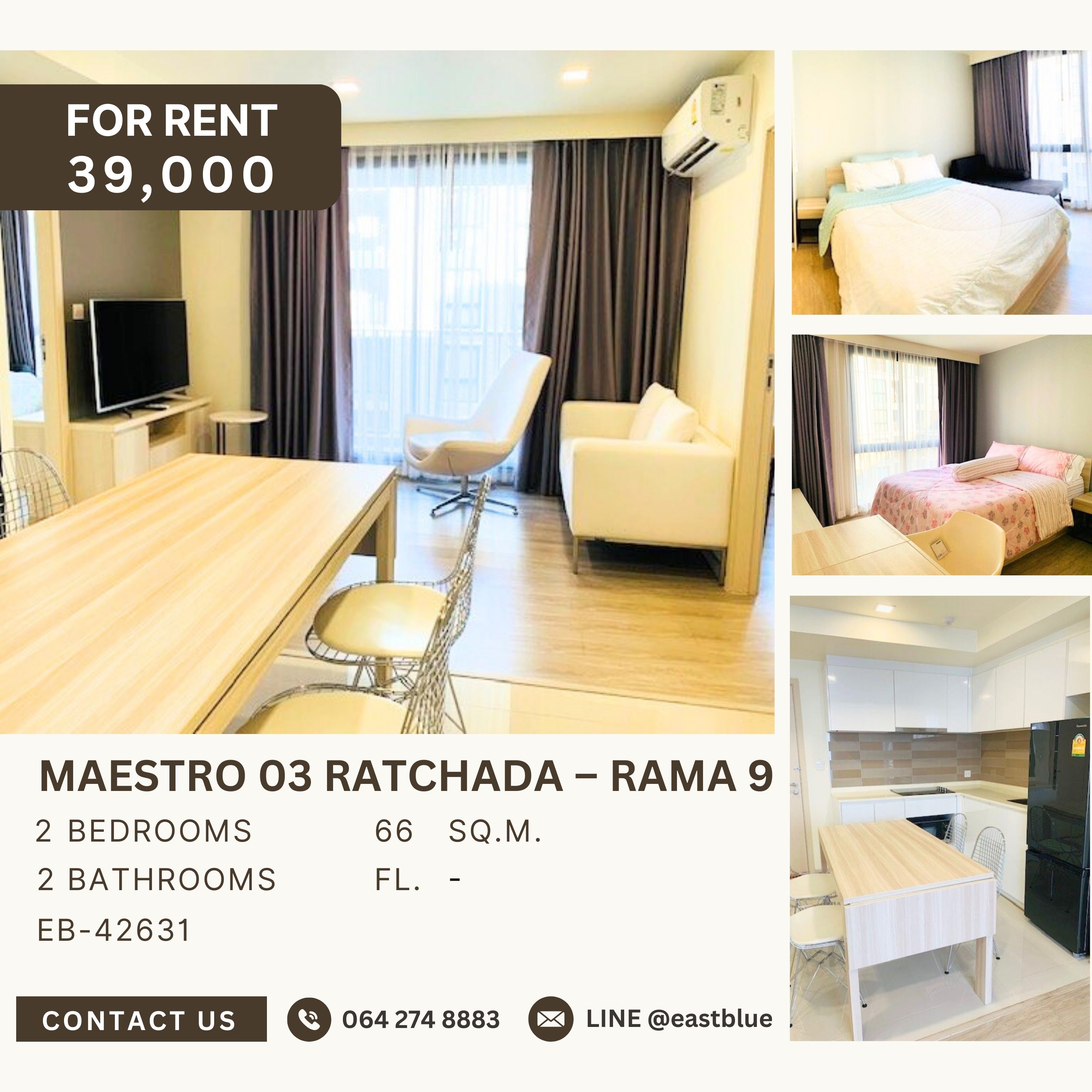 ให้เช่าคอนโดพระราม 9 เพชรบุรีตัดใหม่ RCA : Maestro 03 Ratchada – Rama 9, 2 bed, 39000 per month