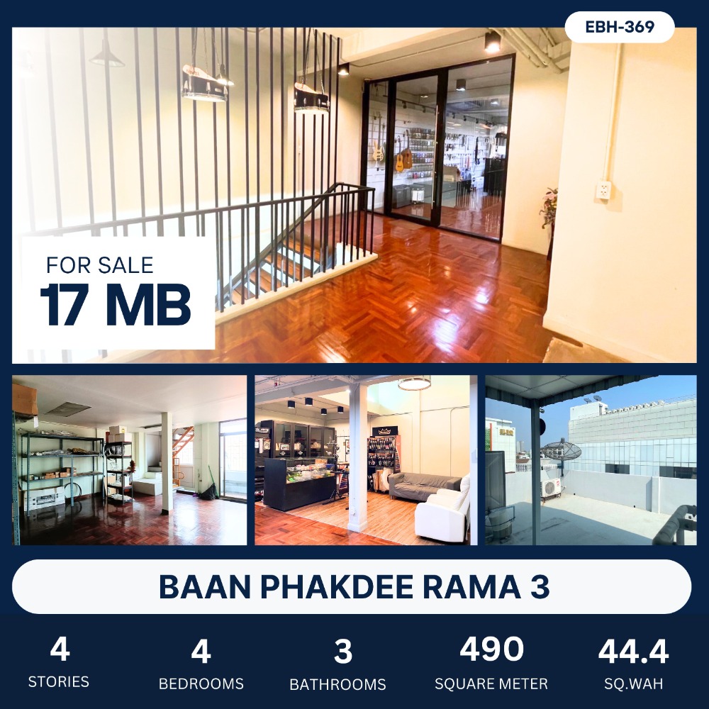 For SaleTownhomeRama3 (Riverside),Satupadit : For sale: 4-storey townhouse with roof terrace, good location, on Rama 3 Road, land area 45 sq m.