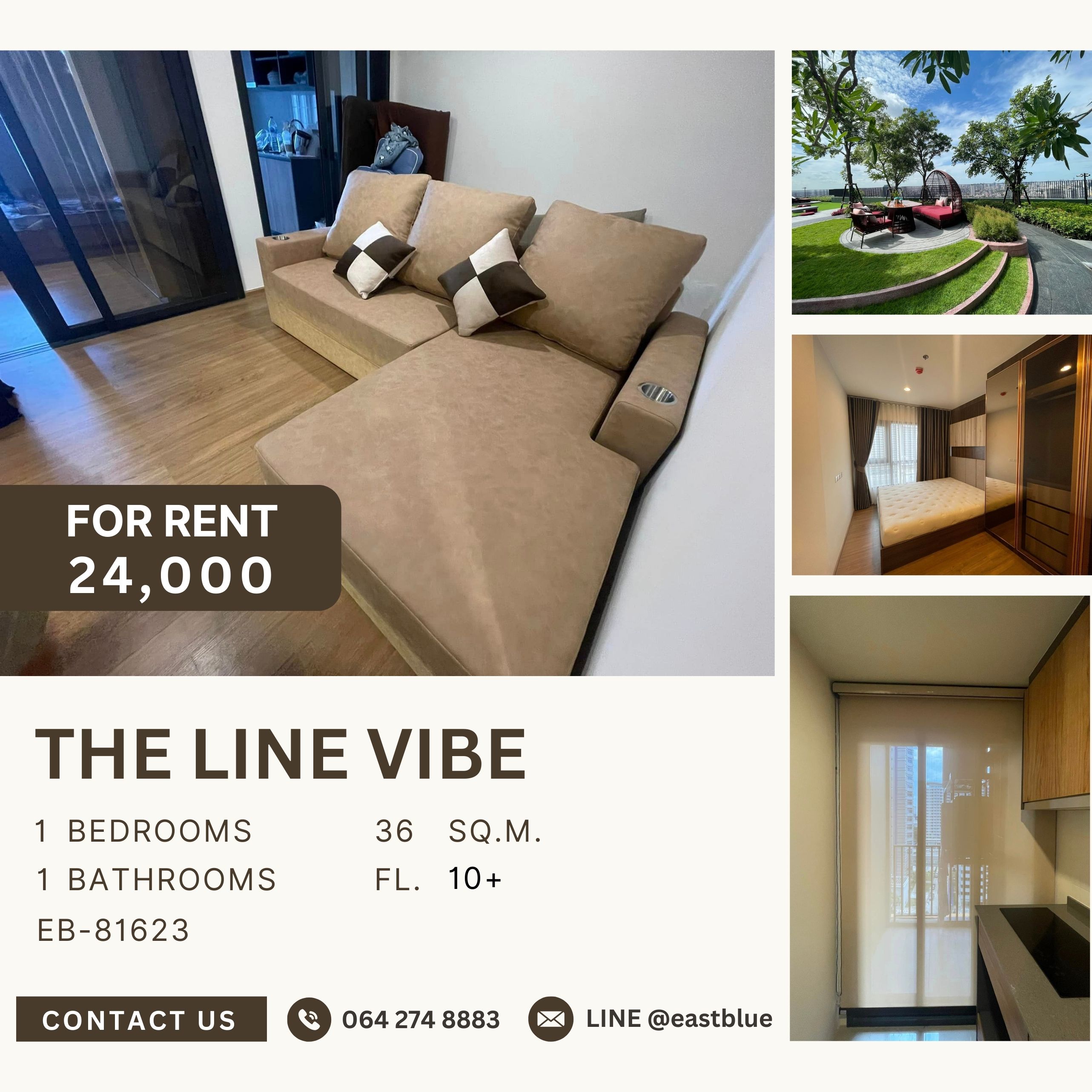 ให้เช่าคอนโดลาดพร้าว เซ็นทรัลลาดพร้าว : THE LINE VIBE, 1 bed, 24000 per month