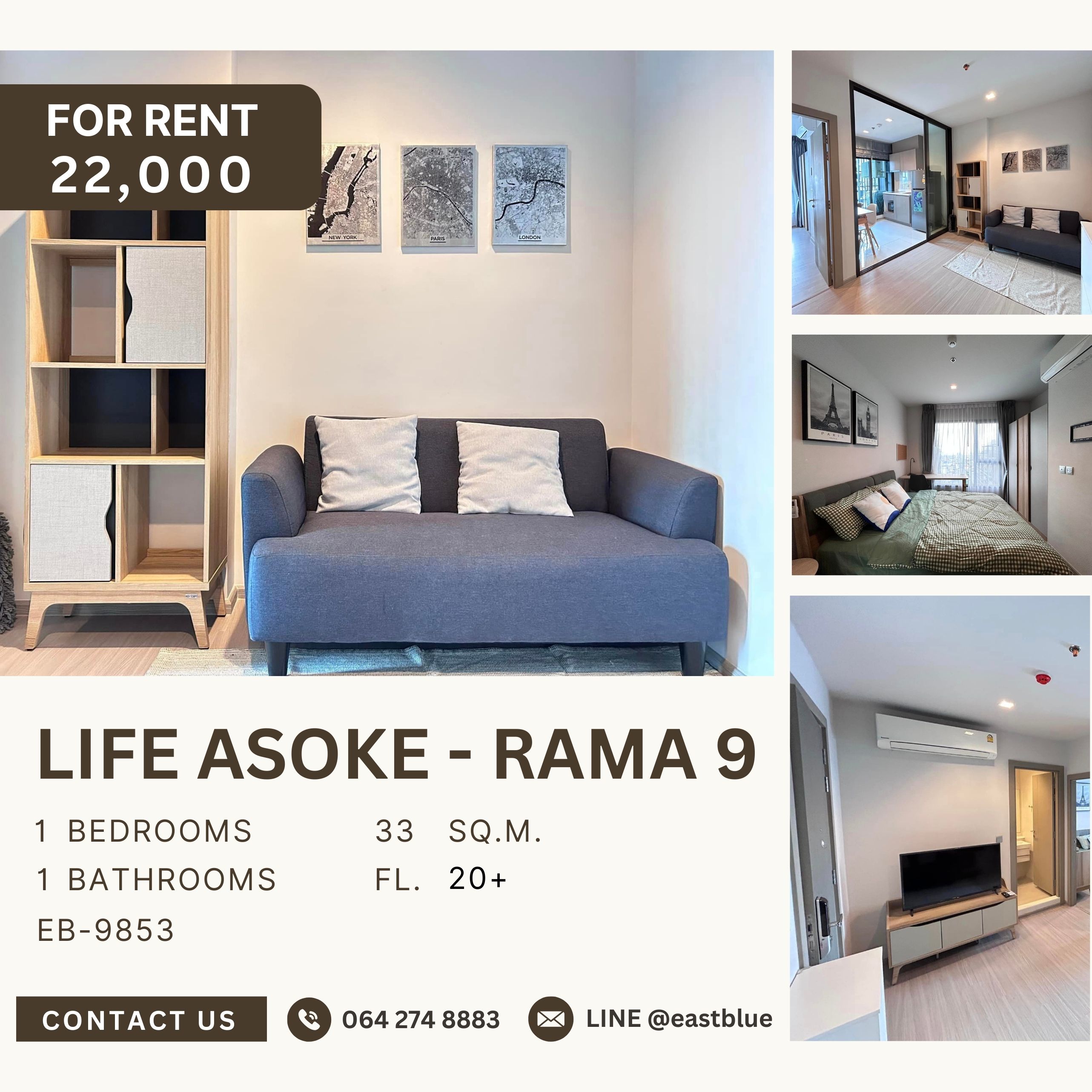 ให้เช่าคอนโดพระราม 9 เพชรบุรีตัดใหม่ RCA : Life Asoke - Rama 9, 1 bed, 22000 per month