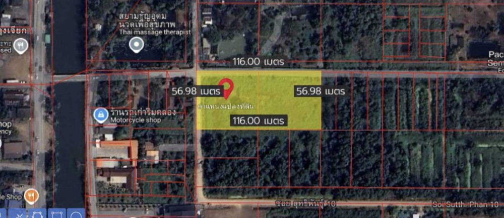 For SaleLandPathum Thani,Rangsit, Thammasat : Land for sale, corner plot, 4 rai, Khlong Hok, width 116 meters, depth 57 meters