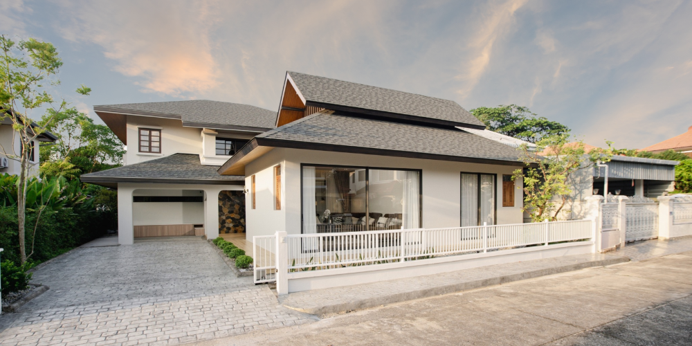 For SaleHouseChiang Mai : Japanese-Style Pool Villa by the Riverside, Only 6 minutes to Ruamchok Mall, Luxurious detached home with a guest house, nestled in nature with total privacy.