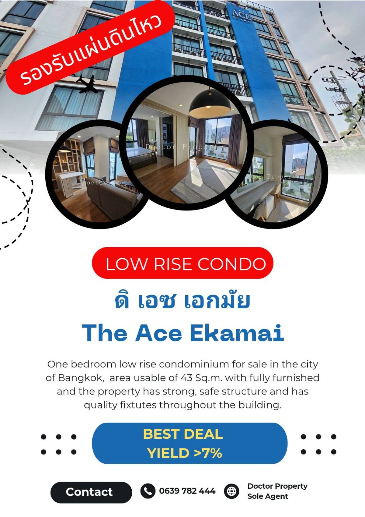 For SaleCondoSukhumvit, Asoke, Thonglor : 🔥 Shock Price 🔥The Ace Ekamai Condo For Sale One Bedroom with fully furnished, Area Usable 39.19 SQ.M.   Ready to move in.