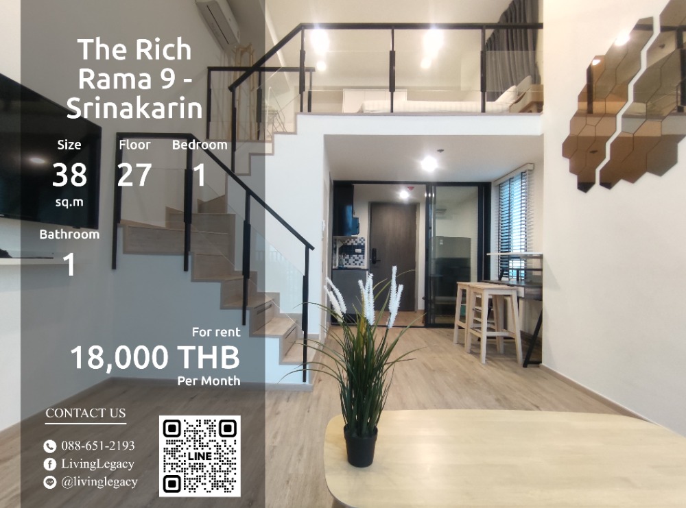 ให้เช่าคอนโดพัฒนาการ ศรีนครินทร์ : SK1QZM ให้เช่าคอนโด The Rich Rama 9 - Srinakarin 38 ตร.ม. ชั้น 27 line id : @livinglegacy tel : 088-651-2193