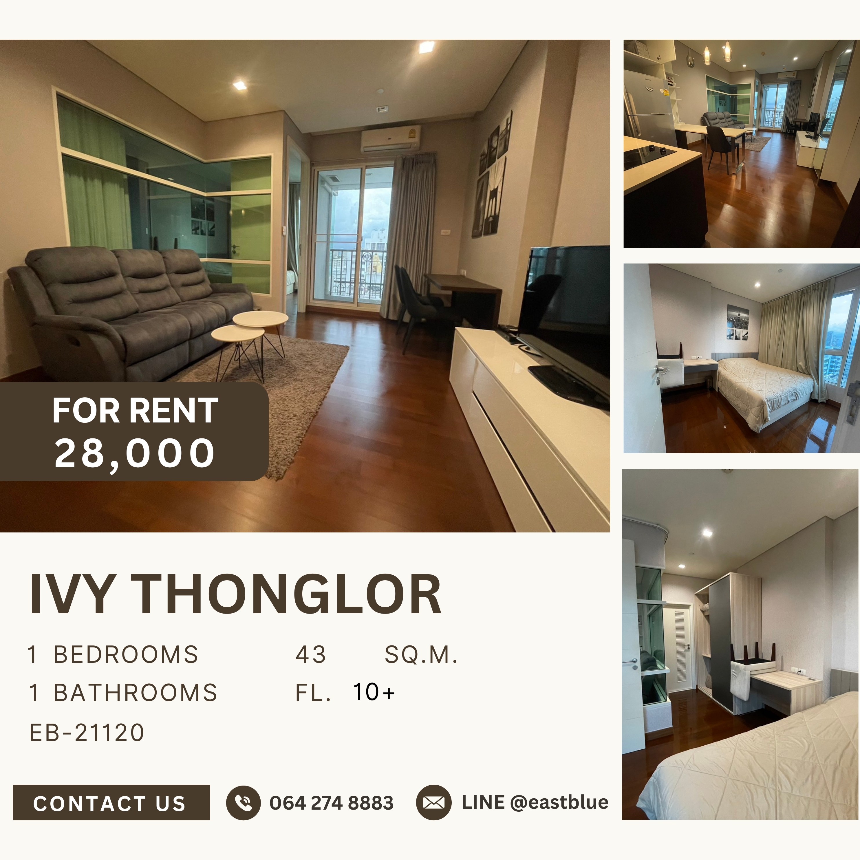 For RentCondoSukhumvit, Asoke, Thonglor : Ivy Thonglor, 1 bed, 28000 per month