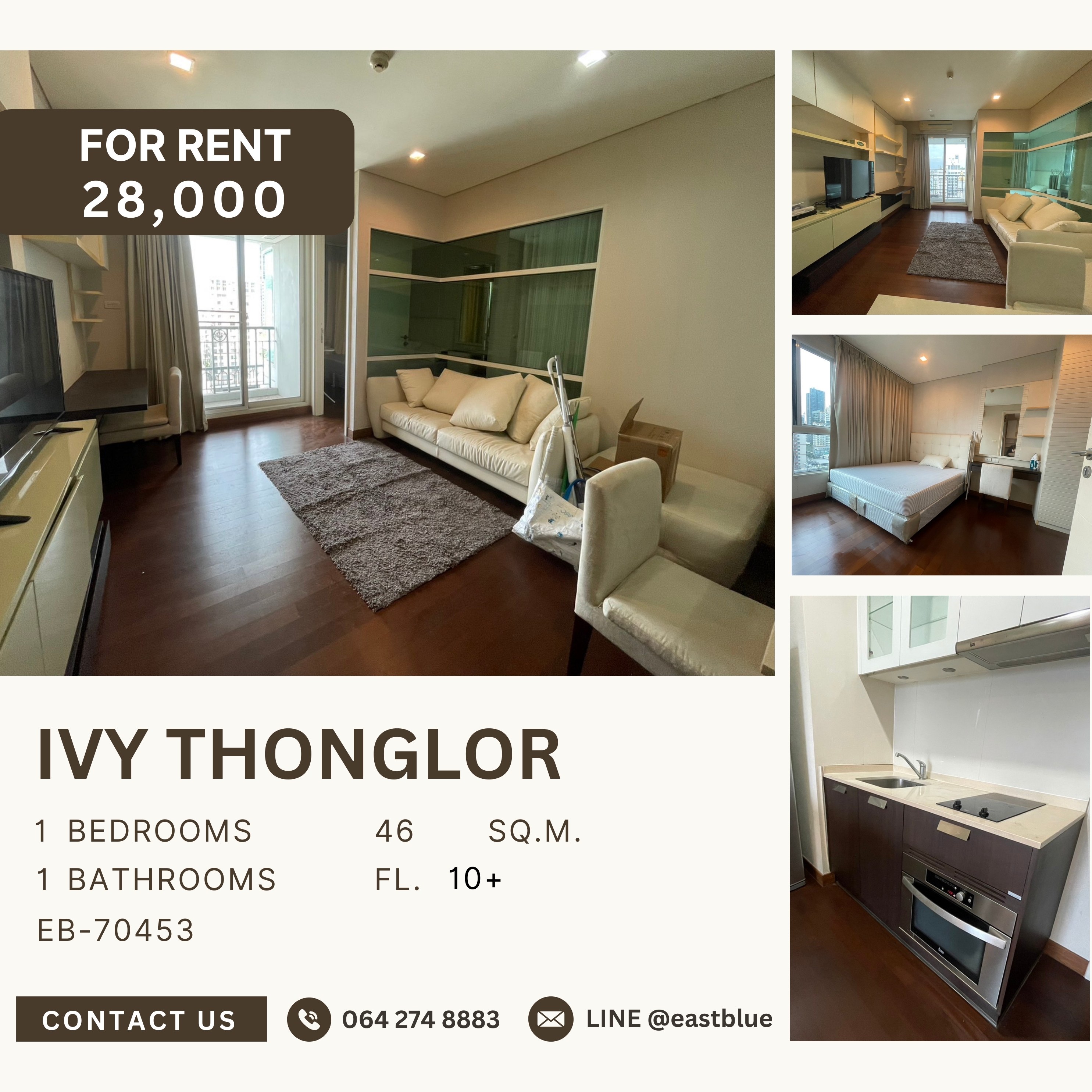 For RentCondoSukhumvit, Asoke, Thonglor : Ivy Thonglor, 1 bed, 28000 per month