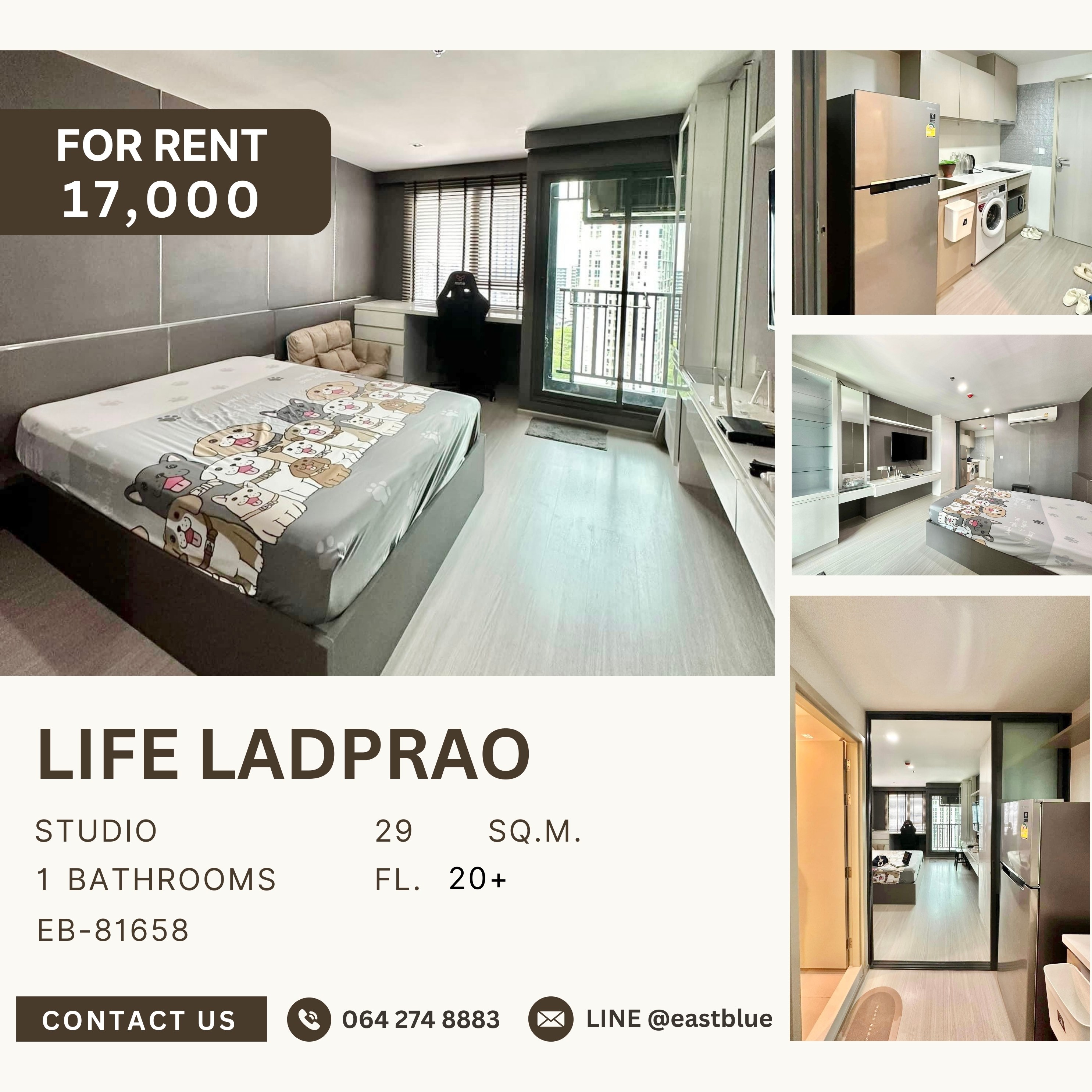 For RentCondoLadprao, Central Ladprao : Life Ladprao, Studio bed, 17000 per month